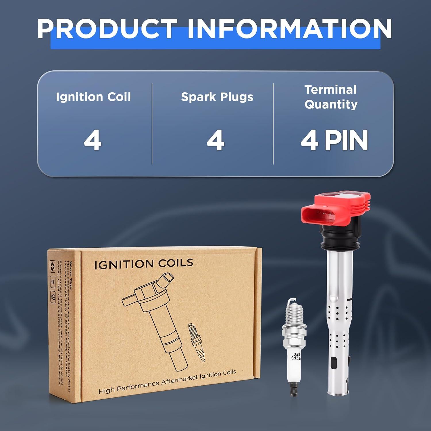 Juego 4 Bobinas de Encendido UF529 + 4 Bujías Iridio TNMT