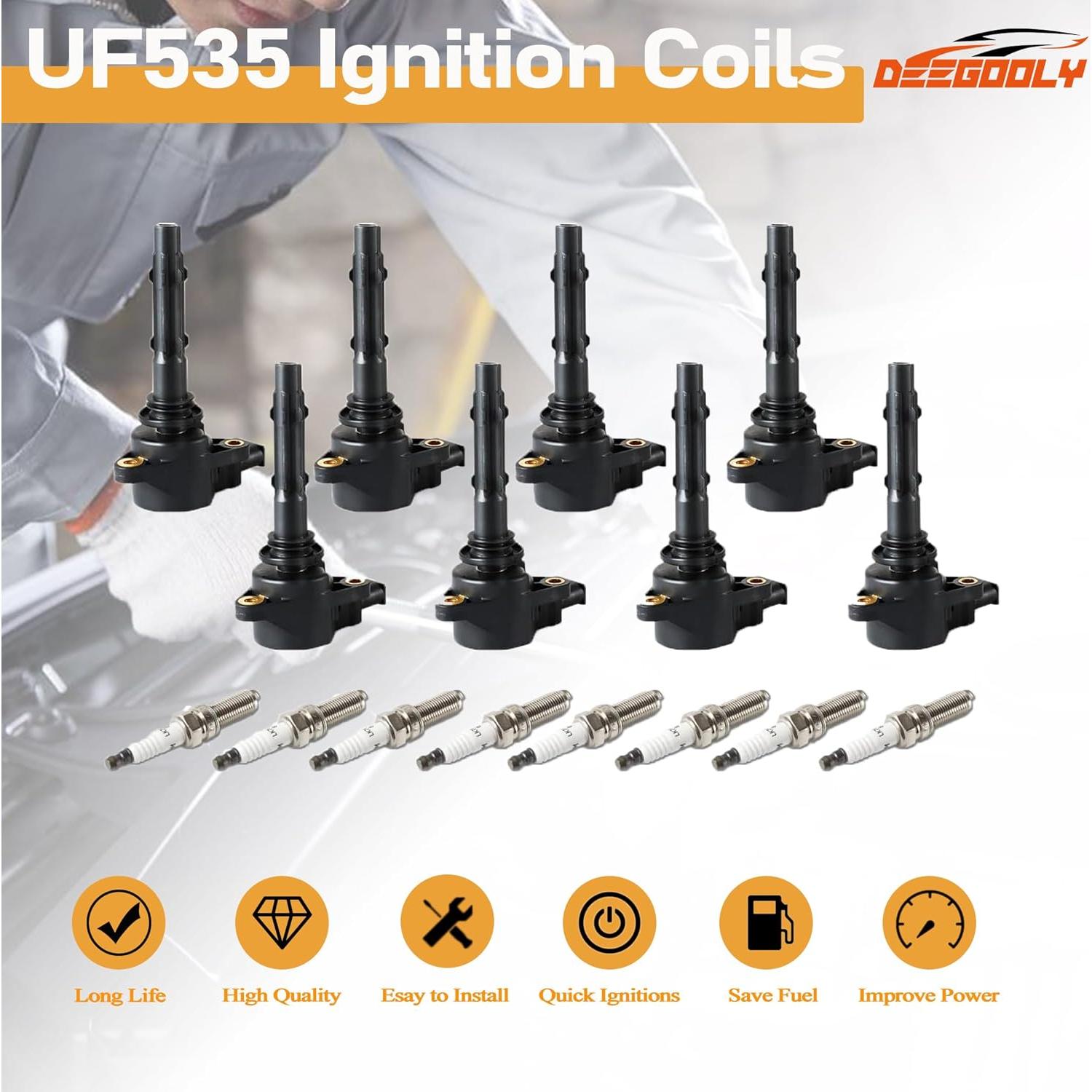 Paquete de 8 Bobinas de Encendido UF535 y Bujías Iridio DEEGOOLY