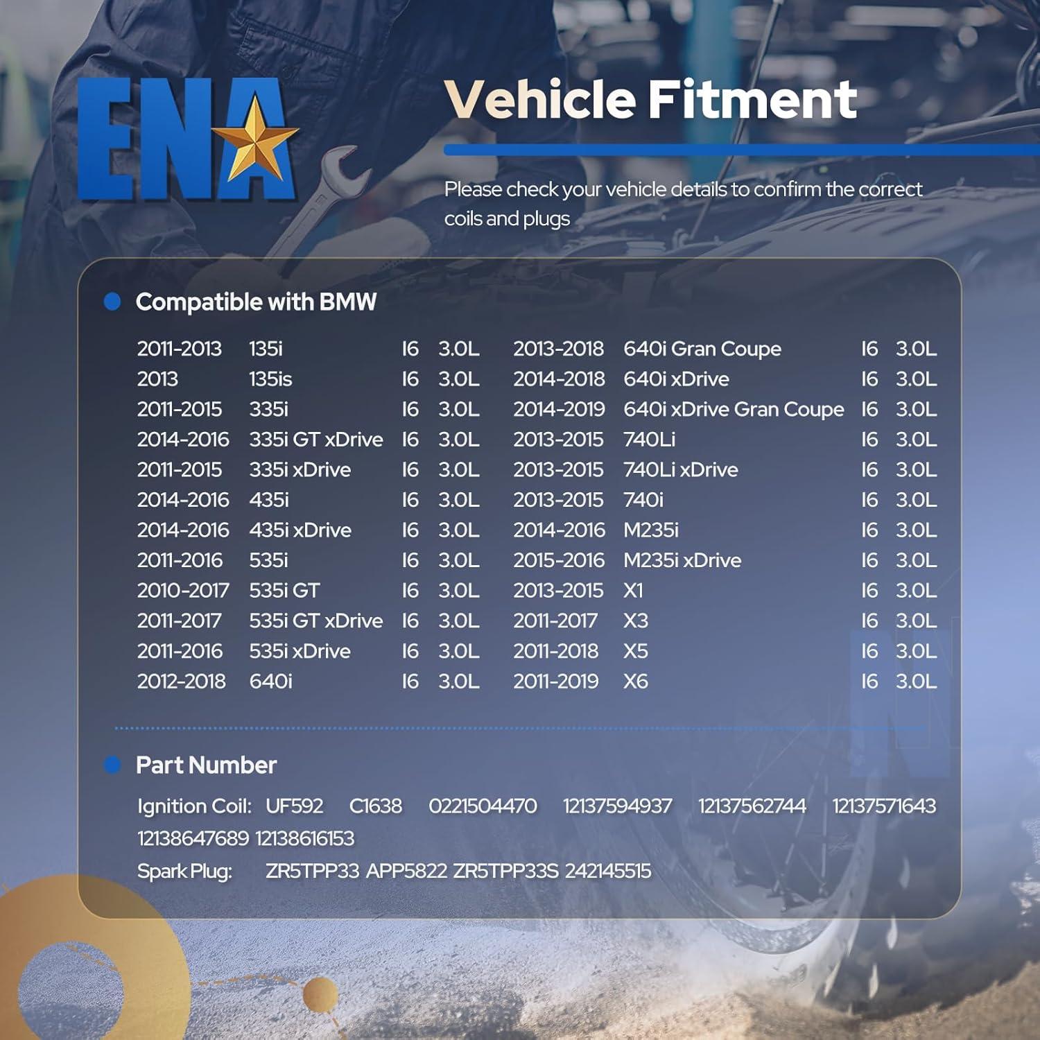 Juego de 6 Bobinas de Encendido y Bujías ENA para BMW 3.0L