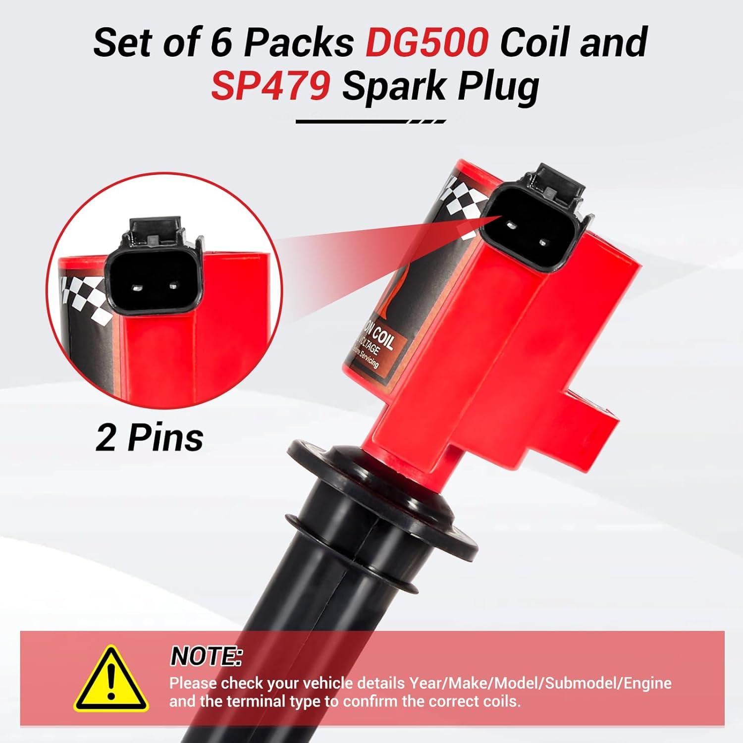 Bobinas de Encendido CarBole DG500 y Bujías SP493 - 6 Paquetes