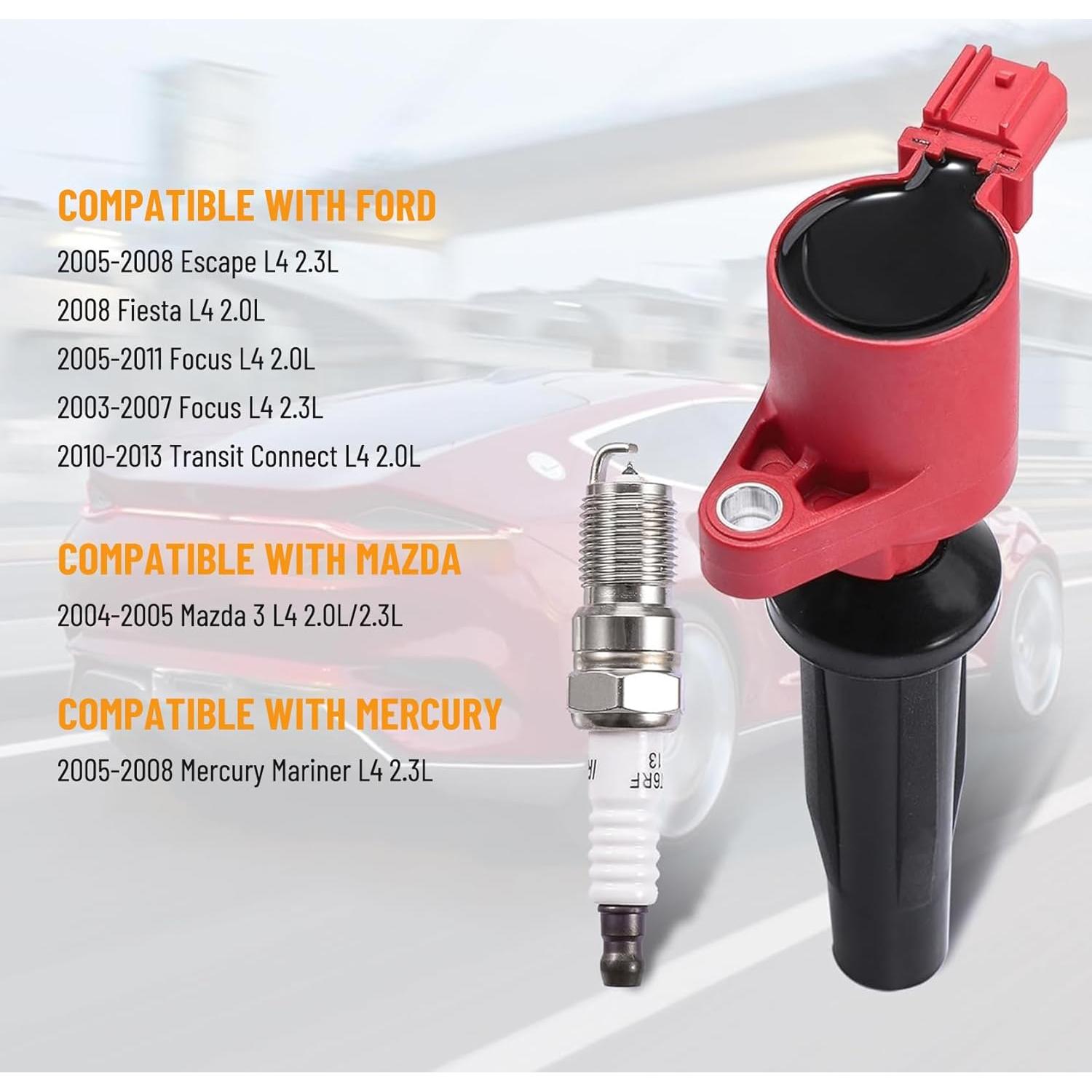 Juego de 4 Bobinas de Encendido y 4 Bujías B4B para Ford Lincoln Mazda