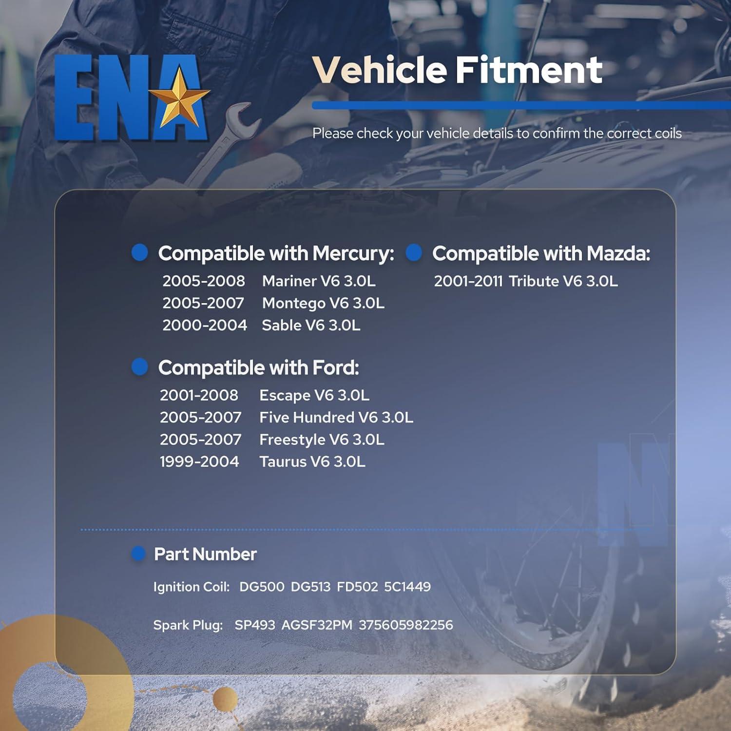 Juego de 6 Bobinas de Encendido ENA y Bujías SP493 3.0L