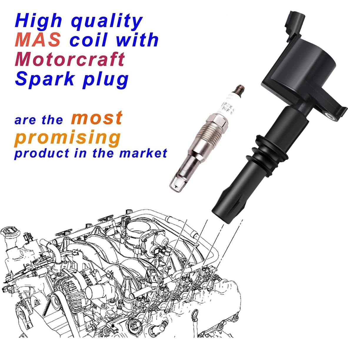 Juego de 8 Bujías Platino y Bobinas MAS DG511 para Ford 5.4L