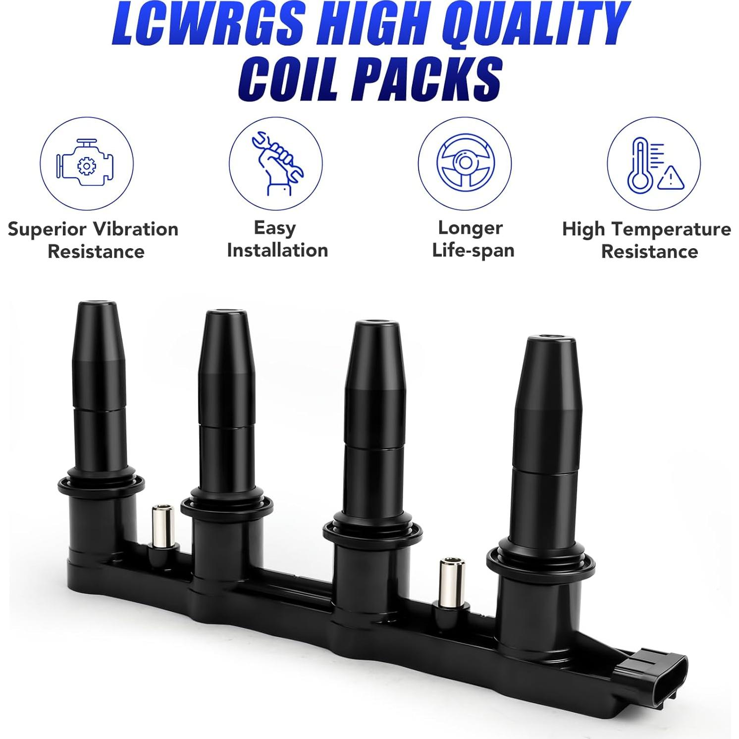 Paquete de bobina de encendido y 4 bujías LCWRGS 1.8L Chevy