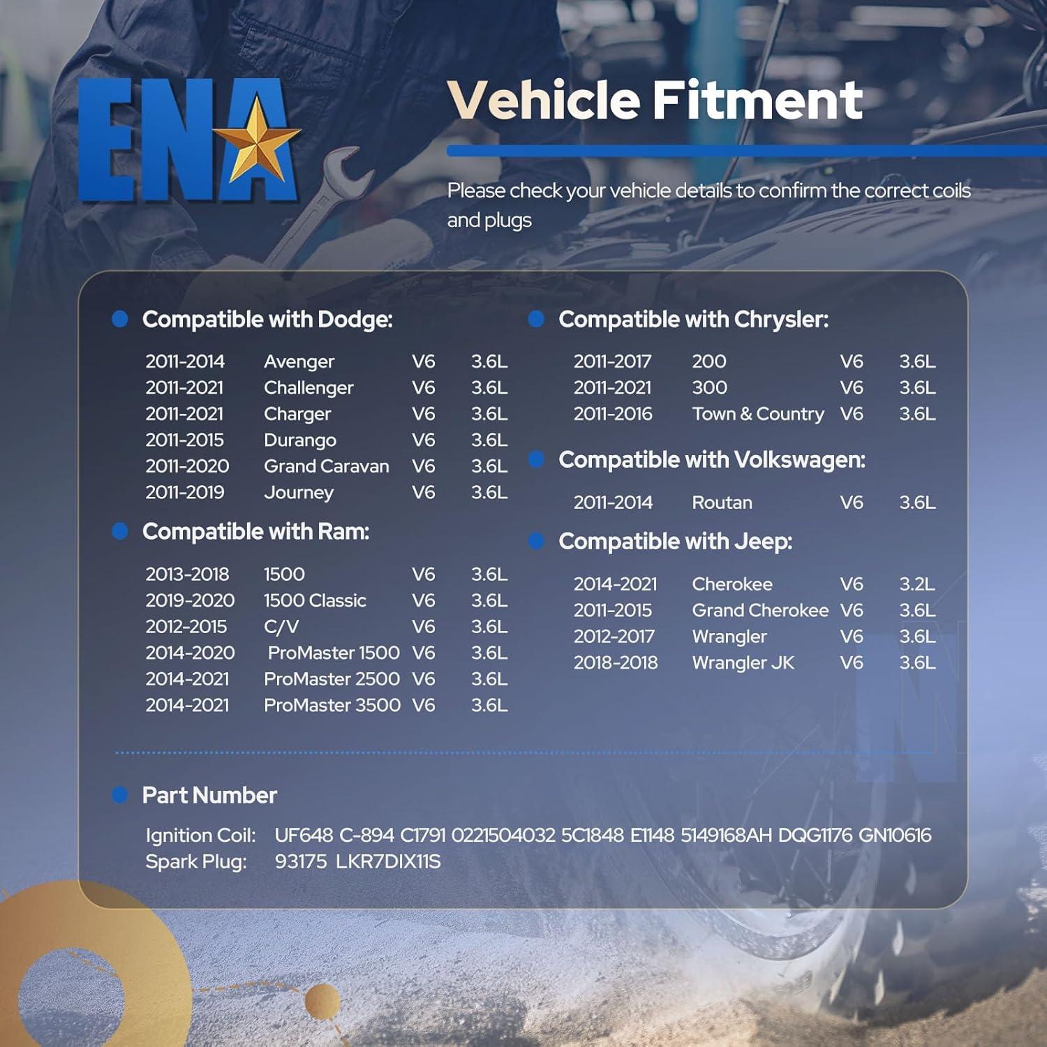 ENA Conjunto 6 Bobinas de Encendido y Bujías Iridio 3.6L V6