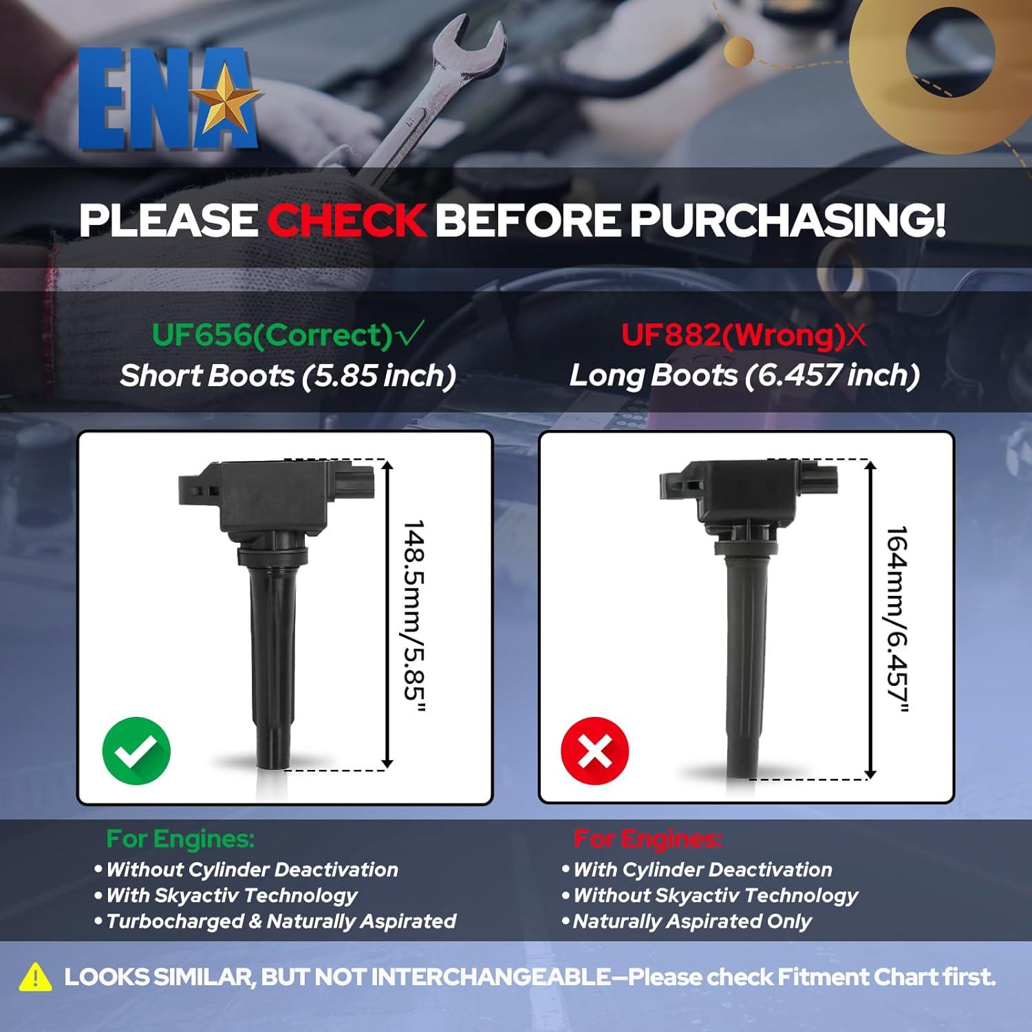 Bobinas de Encendido ENA UF656 Juego de 4 para Mazda 3 6 CX-3 CX-5