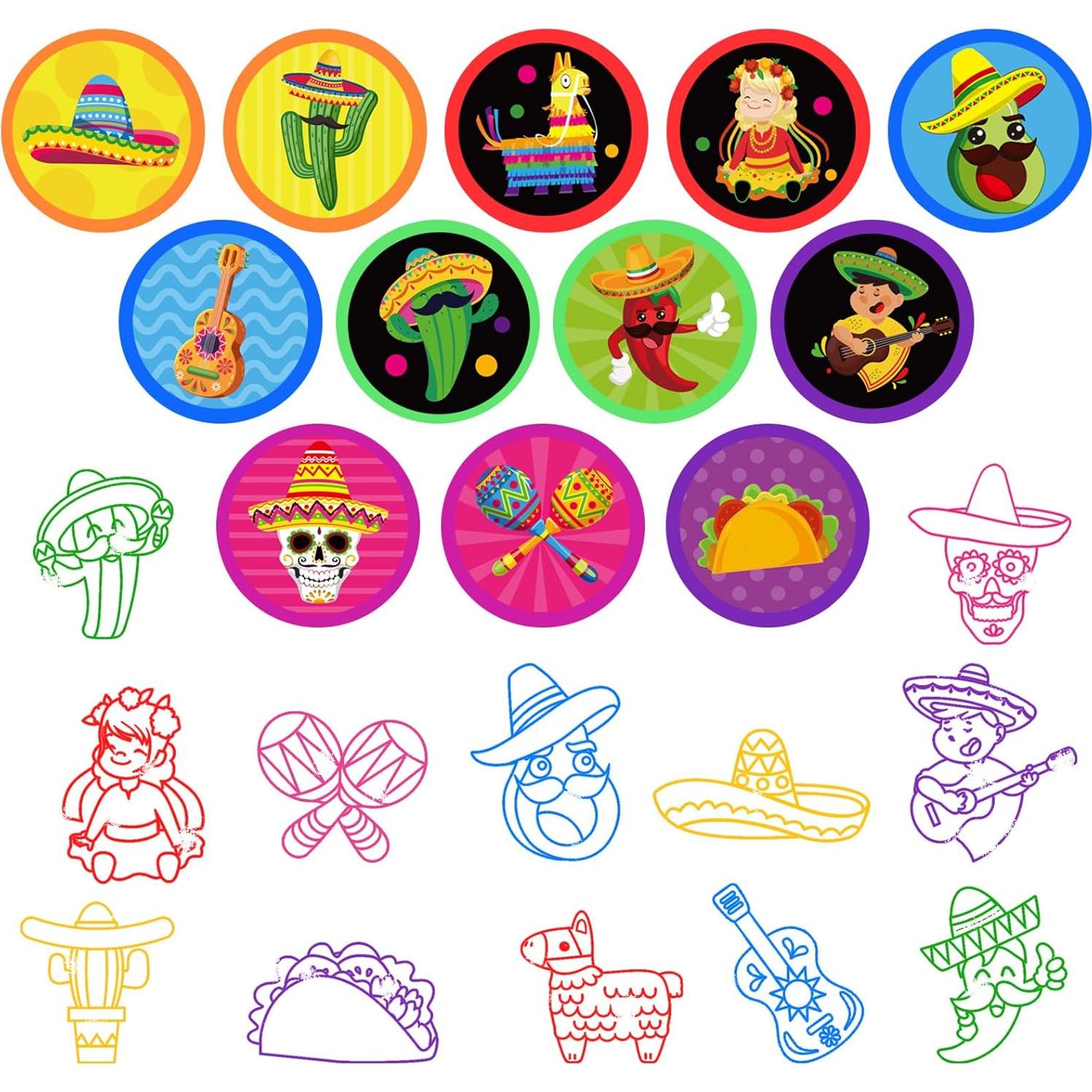 24 Sellos Mexicanos para Niños Fiesta Cinco de Mayo