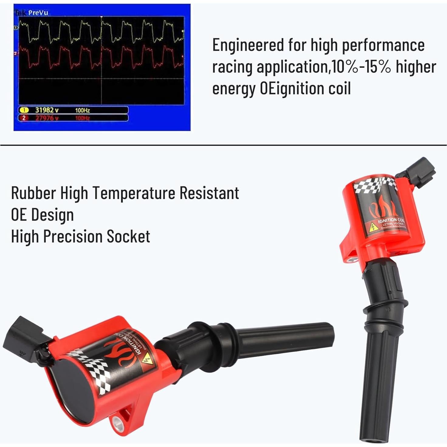 Paquete de 8 Bobinas de Encendido Big-Autoparts DG508 Rojo