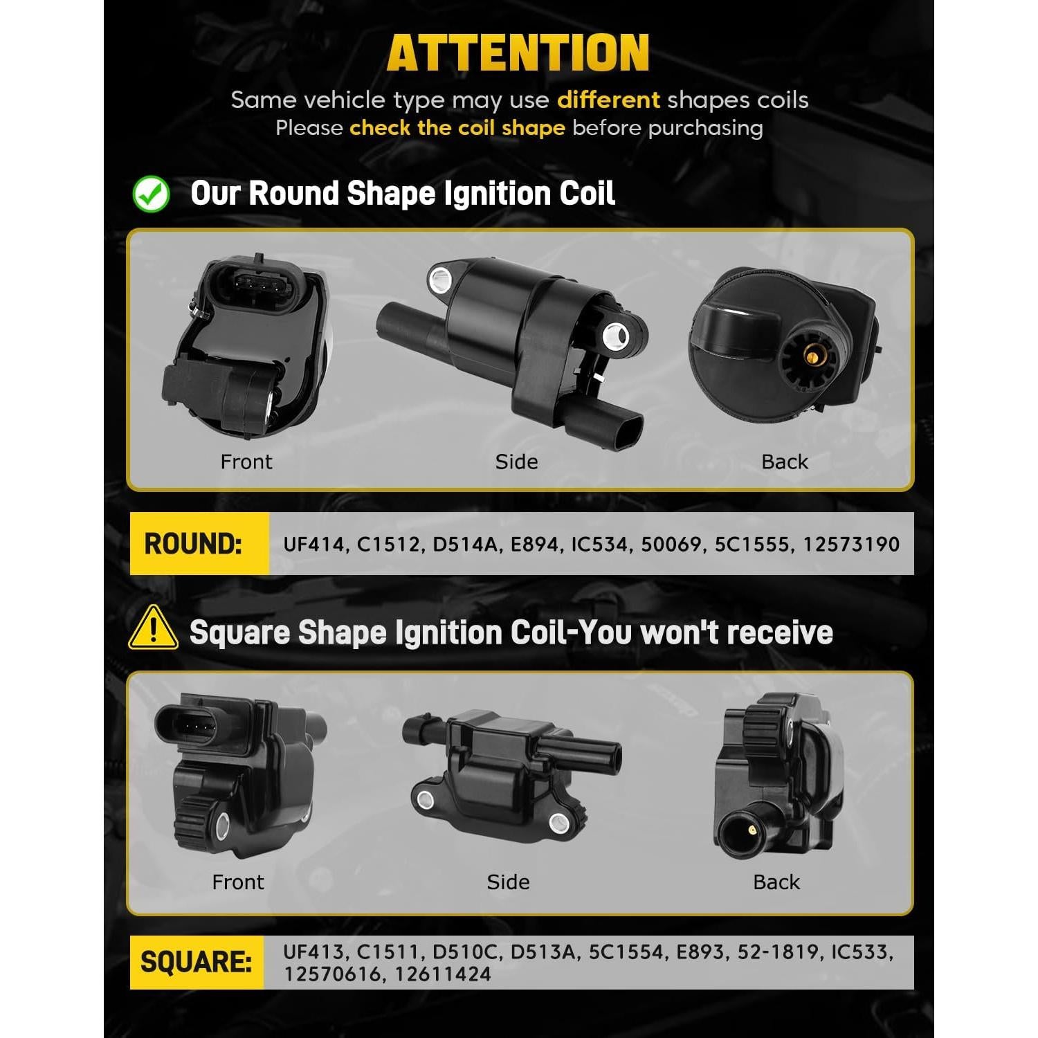 Juego de 8 Bobinas de Encendido Redondas YEHERIT UF414 con Cables y Bujías