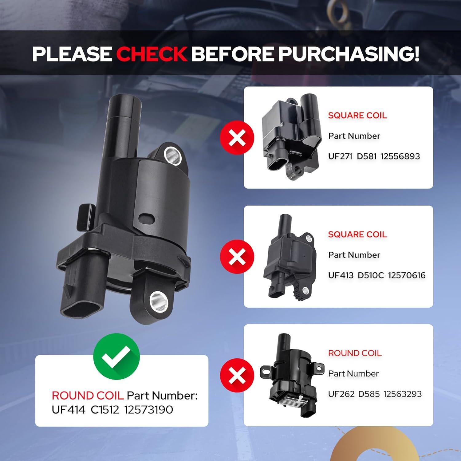 Juego de 8 Bobinas de Encendido Redondas ENA UF414 para Chevy/GMC