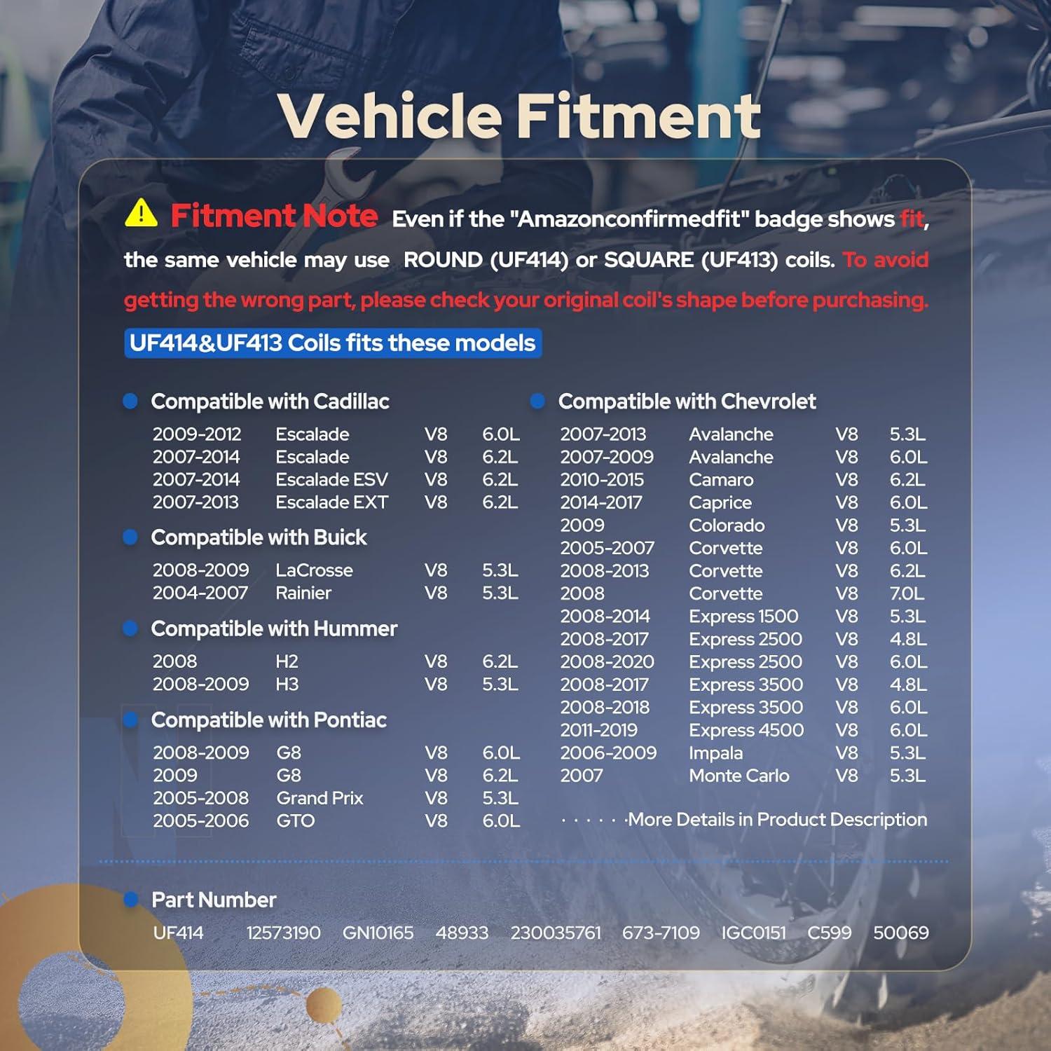 Juego de 8 Bobinas de Encendido Redondas ENA UF414 para Chevy/GMC