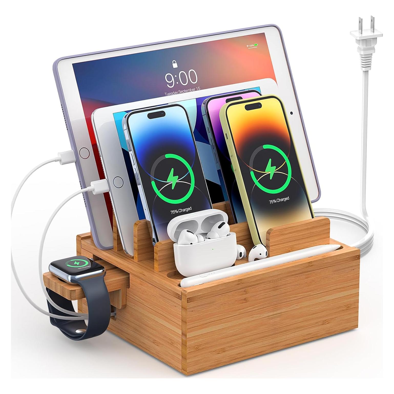 Estación de Carga de Bambú Pezin & Hulin 5 Puertos Soporte