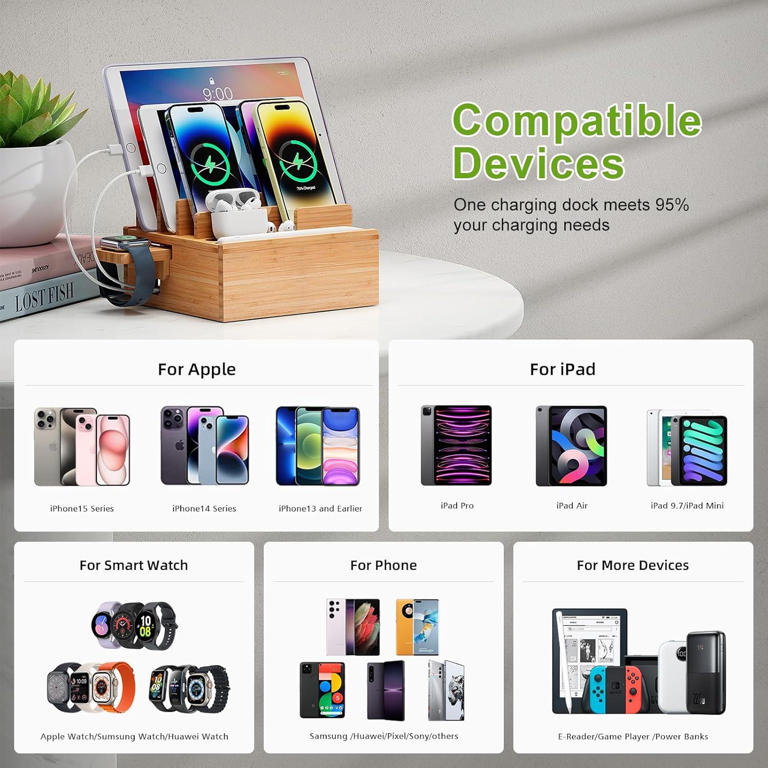 Estación de Carga de Bambú Pezin & Hulin 5 Puertos Soporte