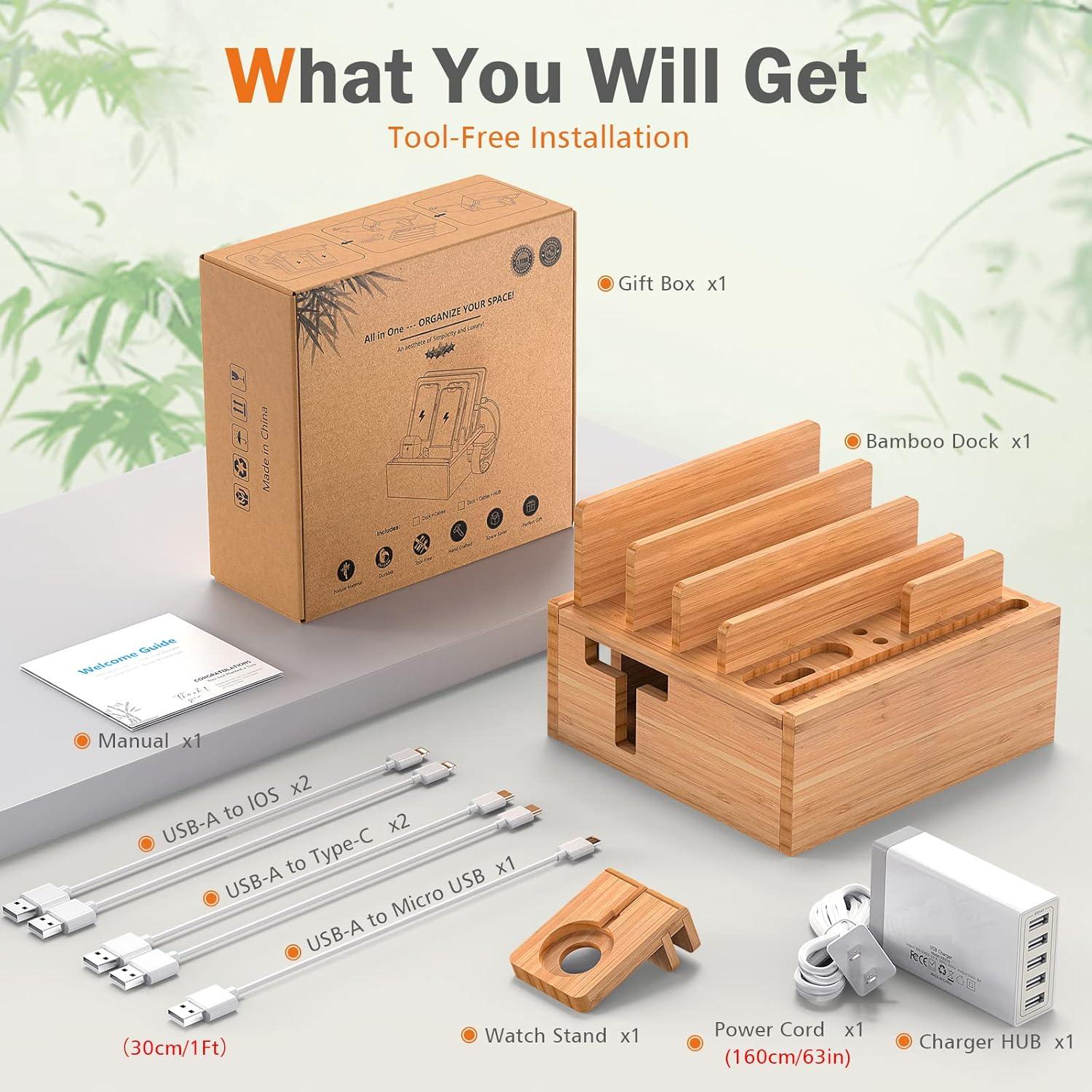 Estación de Carga de Bambú Pezin & Hulin 5 Puertos Soporte