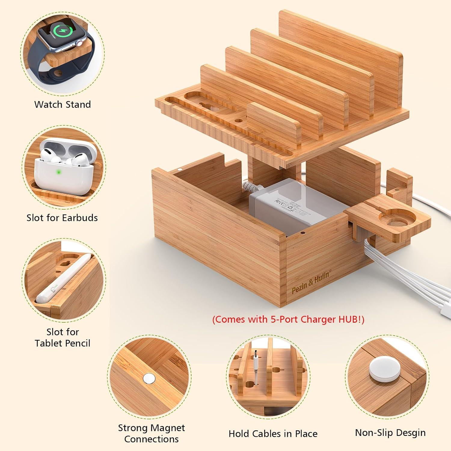 Estación de Carga de Bambú Pezin & Hulin 5 Puertos Soporte