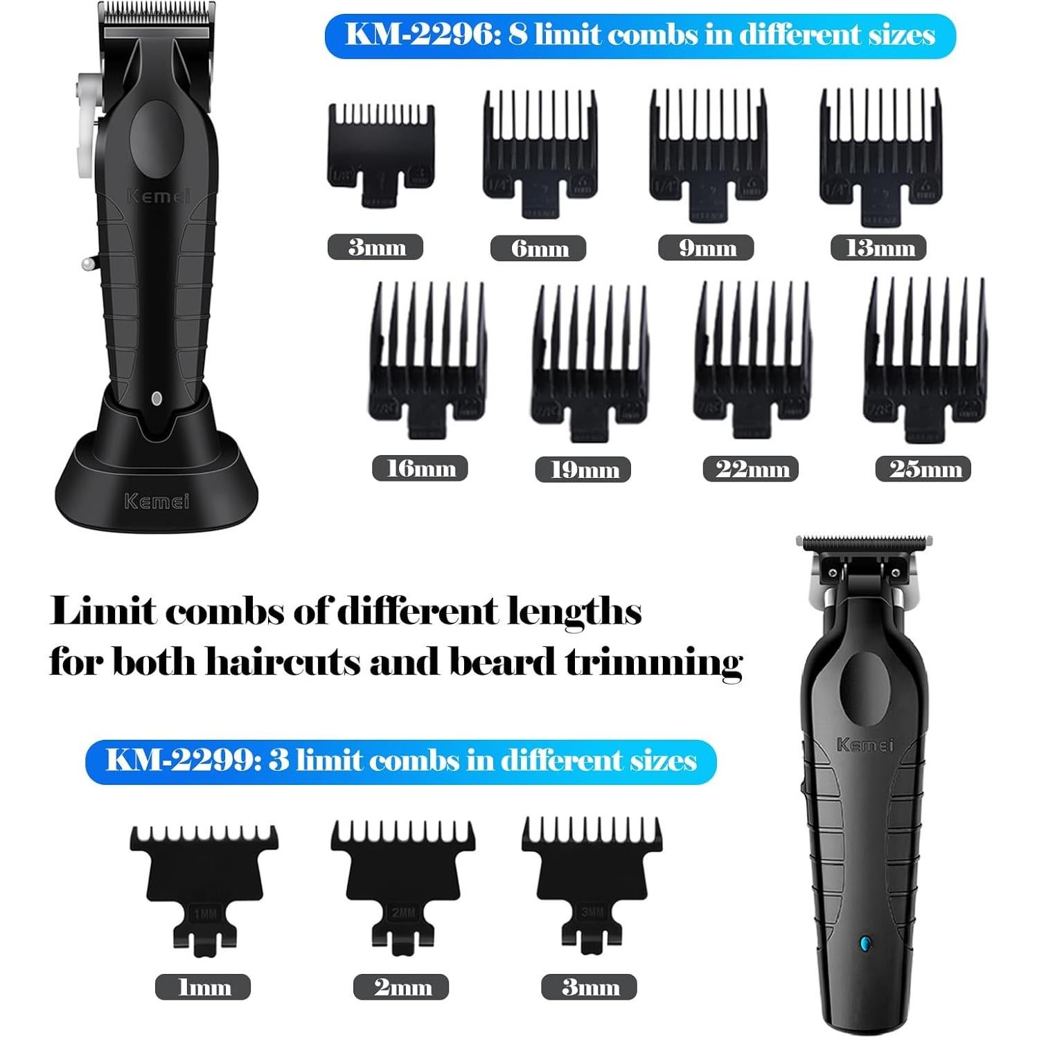 Cortadora de Cabello KEMEI KM-2299 Inalámbrica 11 Peines