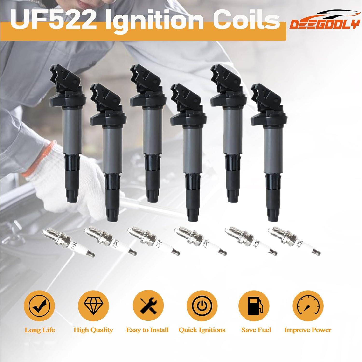 Paquete de bobinas de encendido UF522 y bujías iridio DEEGOOLY
