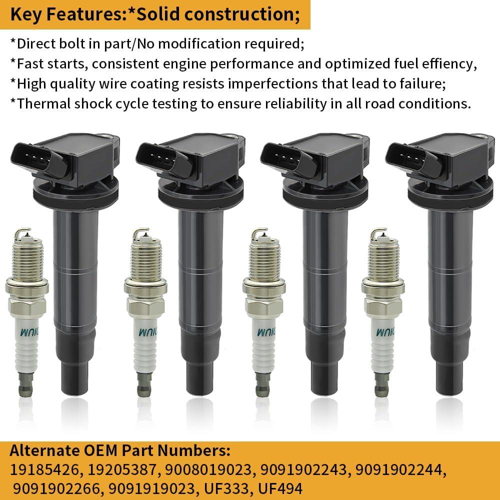 Juego de 4 Bobinas de Encendido y Bujías de Iridio CNPAPC para Toyota