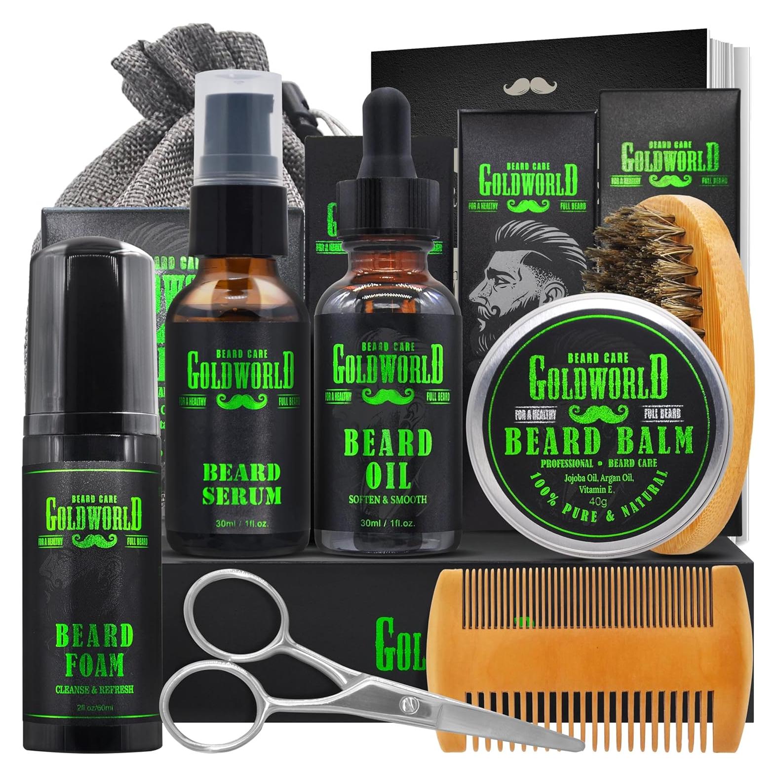Kit de Cuidado de Barba GOLDWORLD con Jabón, Aceite y Tijeras