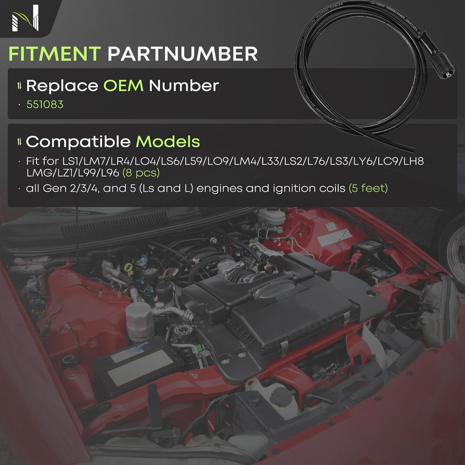 Juego de Cables de Bujías Universal 5 pies Noroeua para Motores LS/LT