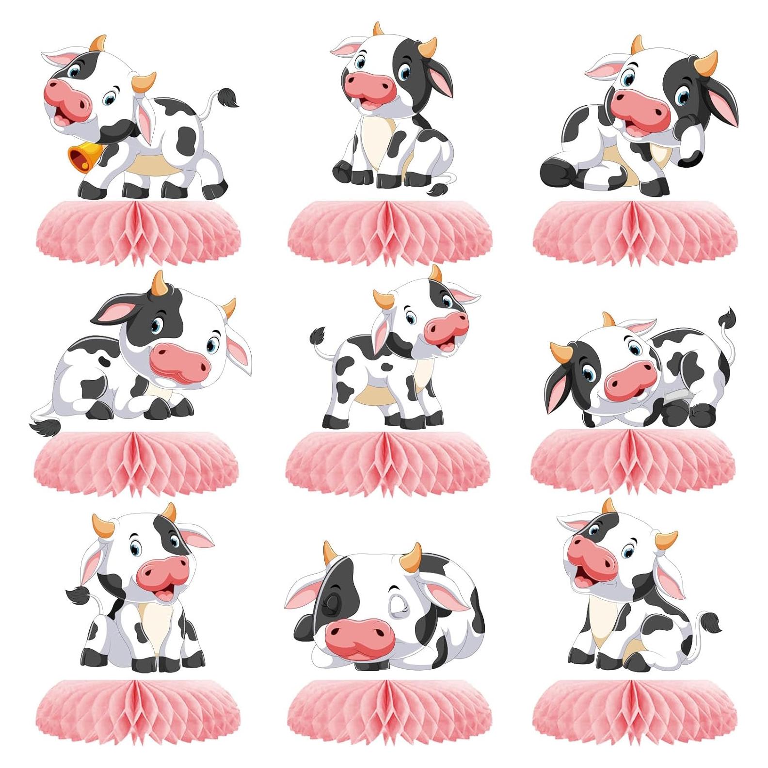 Centro de Mesa de Vacas Rosa 9 Pcs Decoración Fiesta Bebé