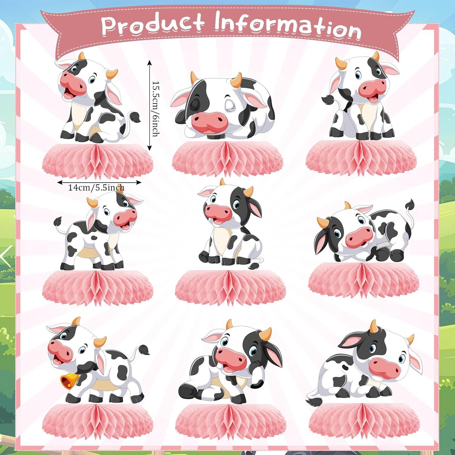 Centro de Mesa de Vacas Rosa 9 Pcs Decoración Fiesta Bebé