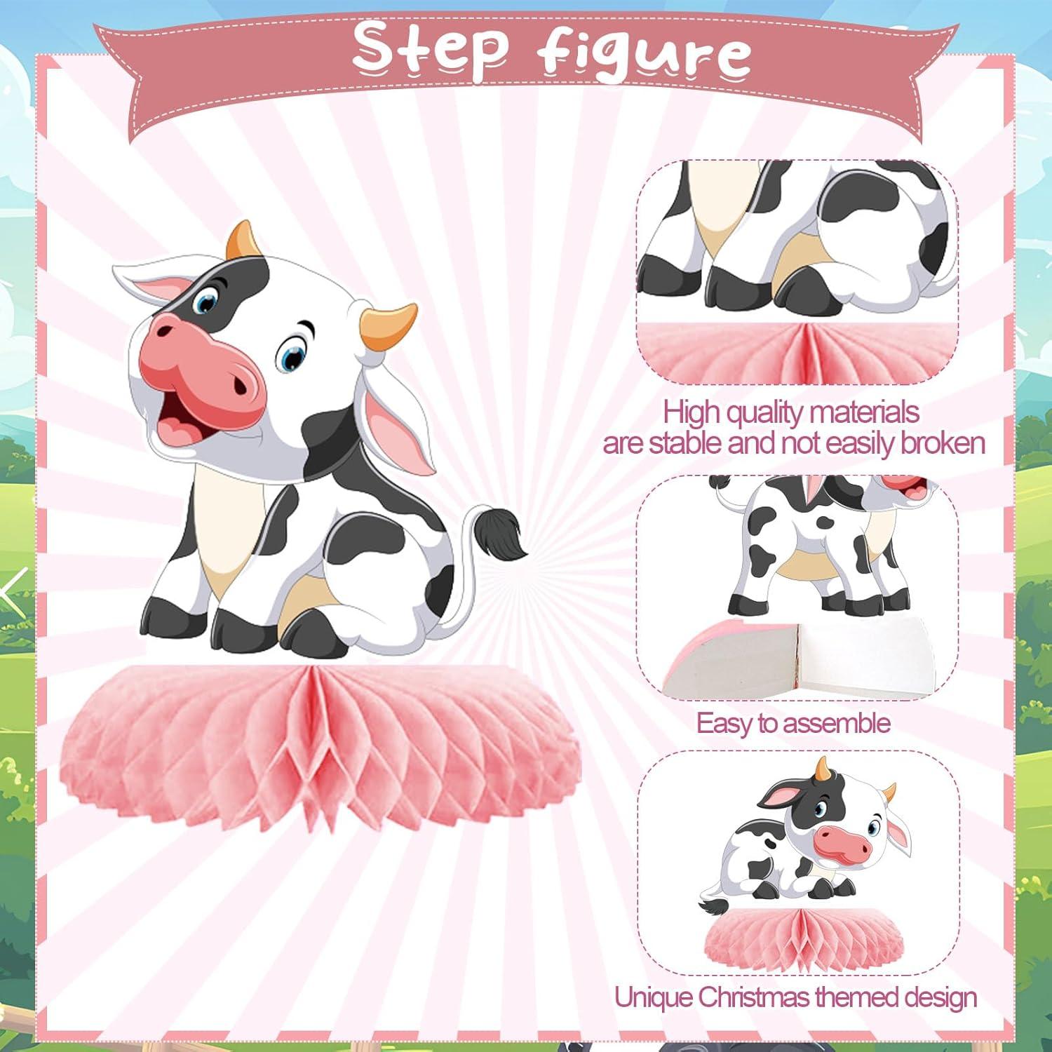 Centro de Mesa de Vacas Rosa 9 Pcs Decoración Fiesta Bebé