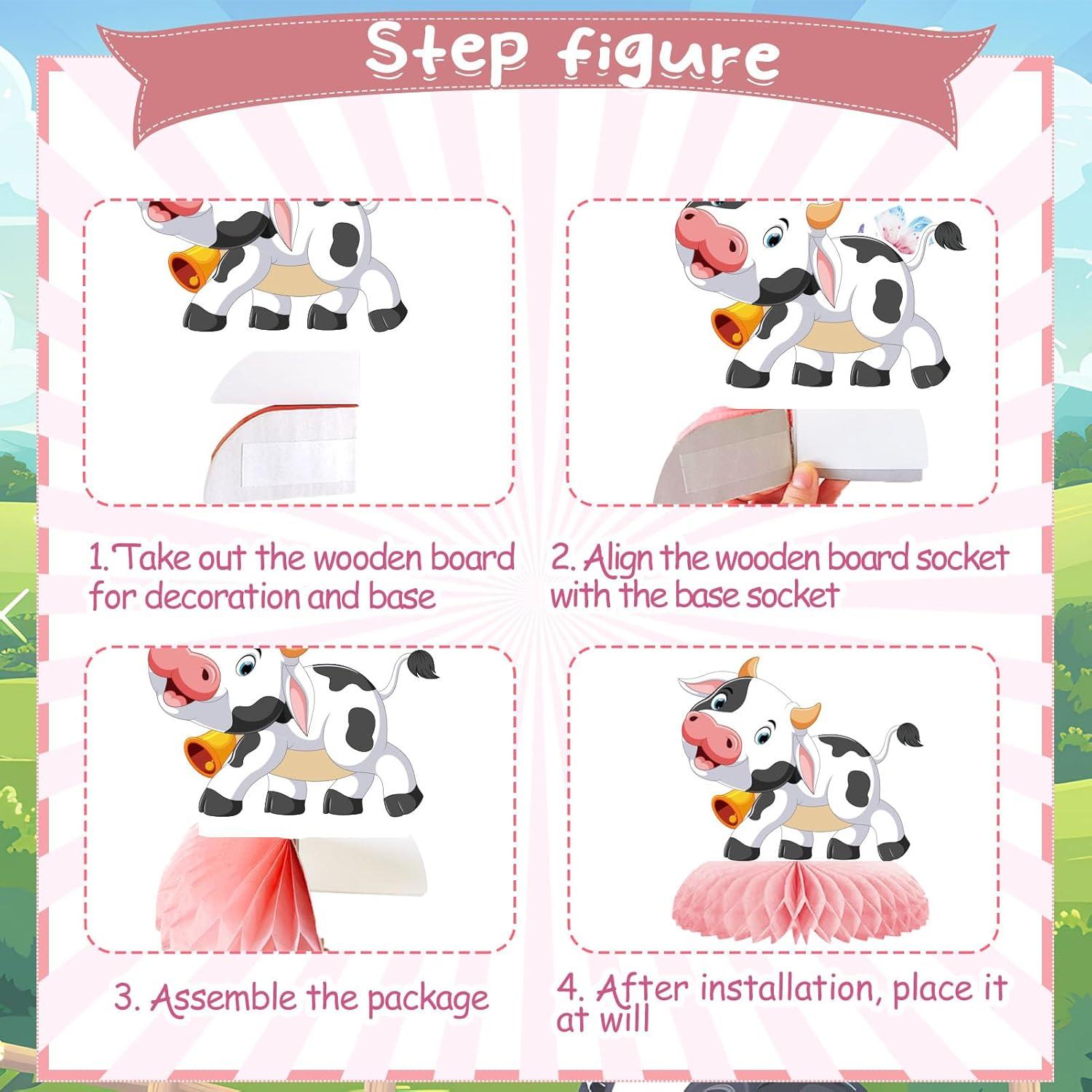 Centro de Mesa de Vacas Rosa 9 Pcs Decoración Fiesta Bebé