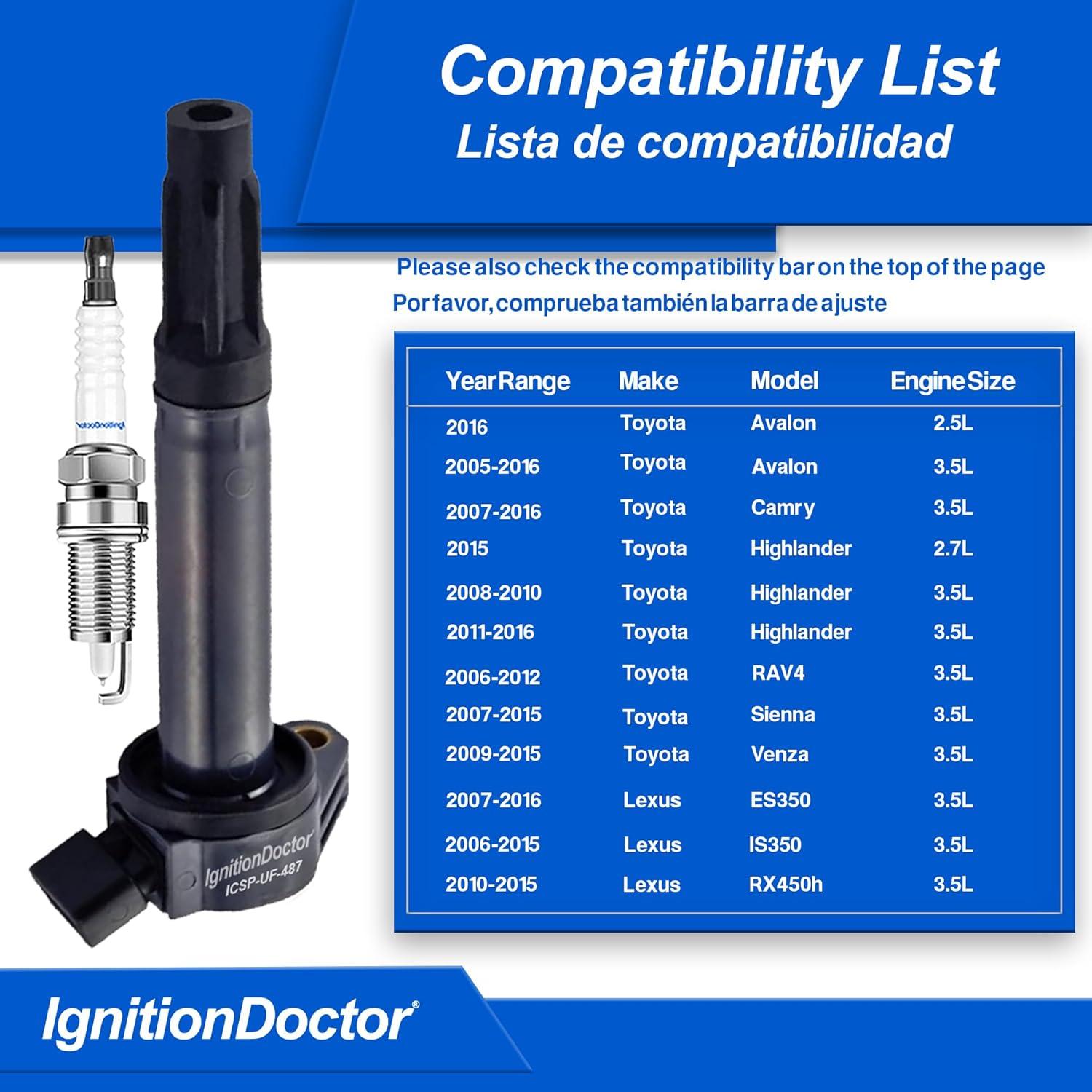 Combo 6 Bujías de Iridio y 6 Bobinas Encendido IgnitionDoctor