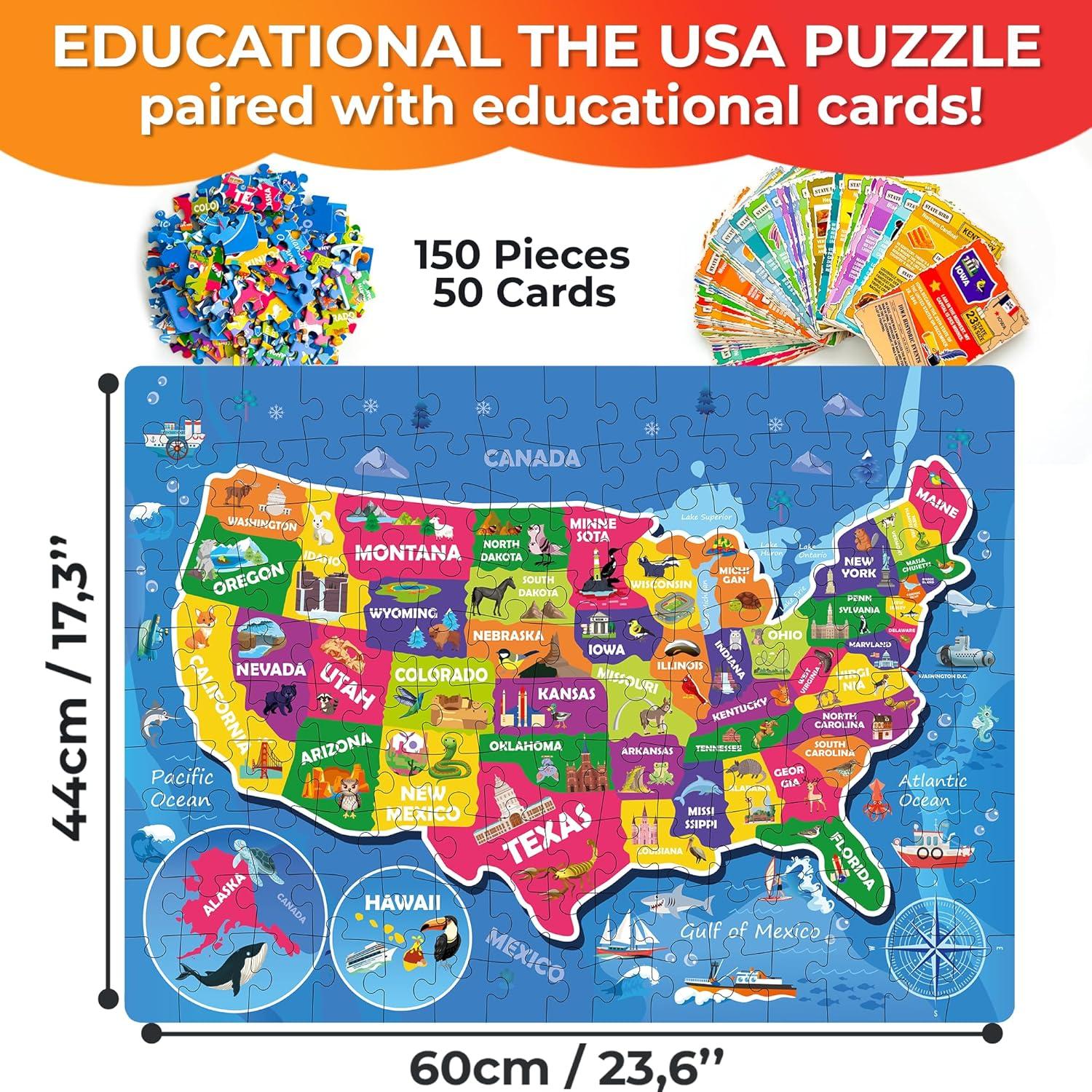 Puzzle Quokka Mapa de EE. UU. 150 Piezas Educativo