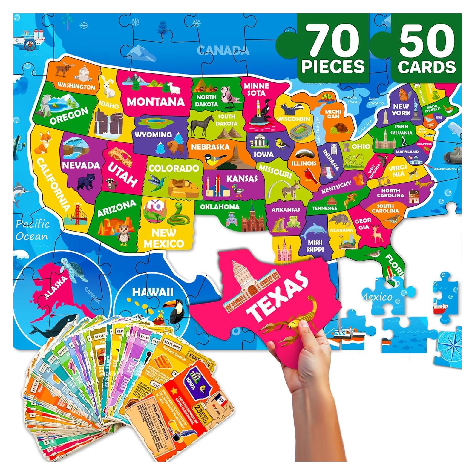 Puzzle Quokka Mapa de EE. UU. 70 Piezas Educativo