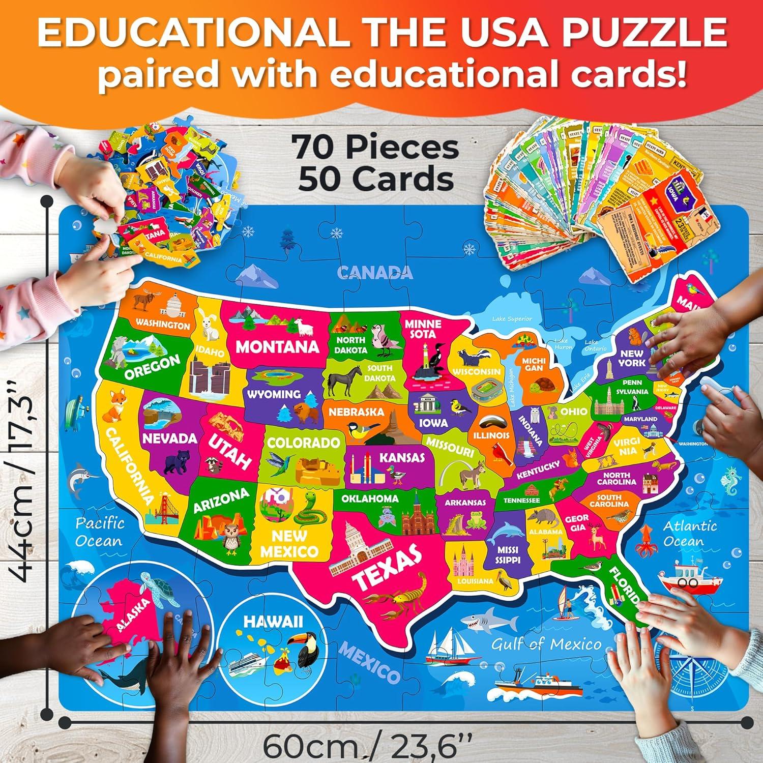 Puzzle Quokka Mapa de EE. UU. 70 Piezas Educativo