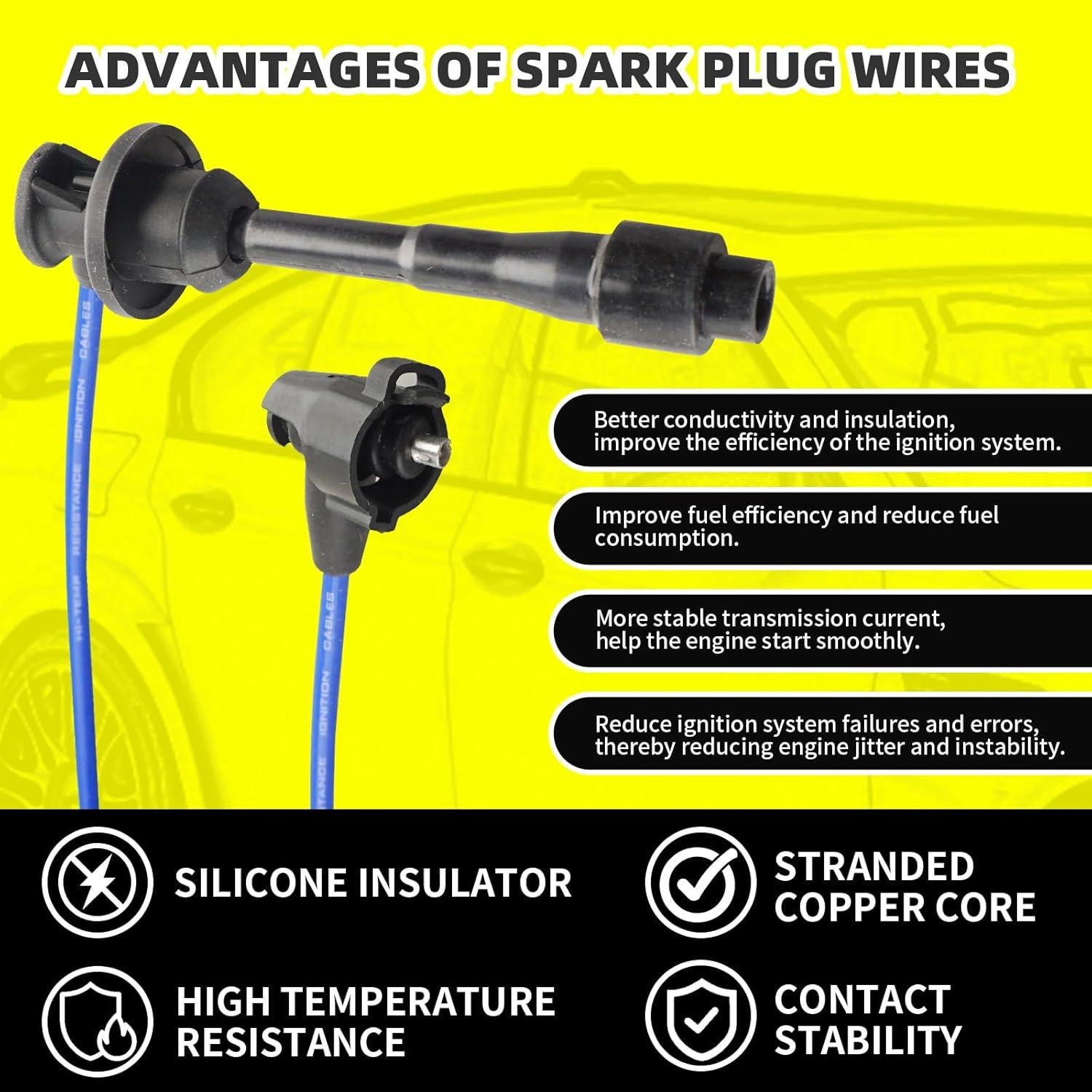 Juego de 6 Bujías de Iridio y Cables MOAUTO 7783 para Toyota