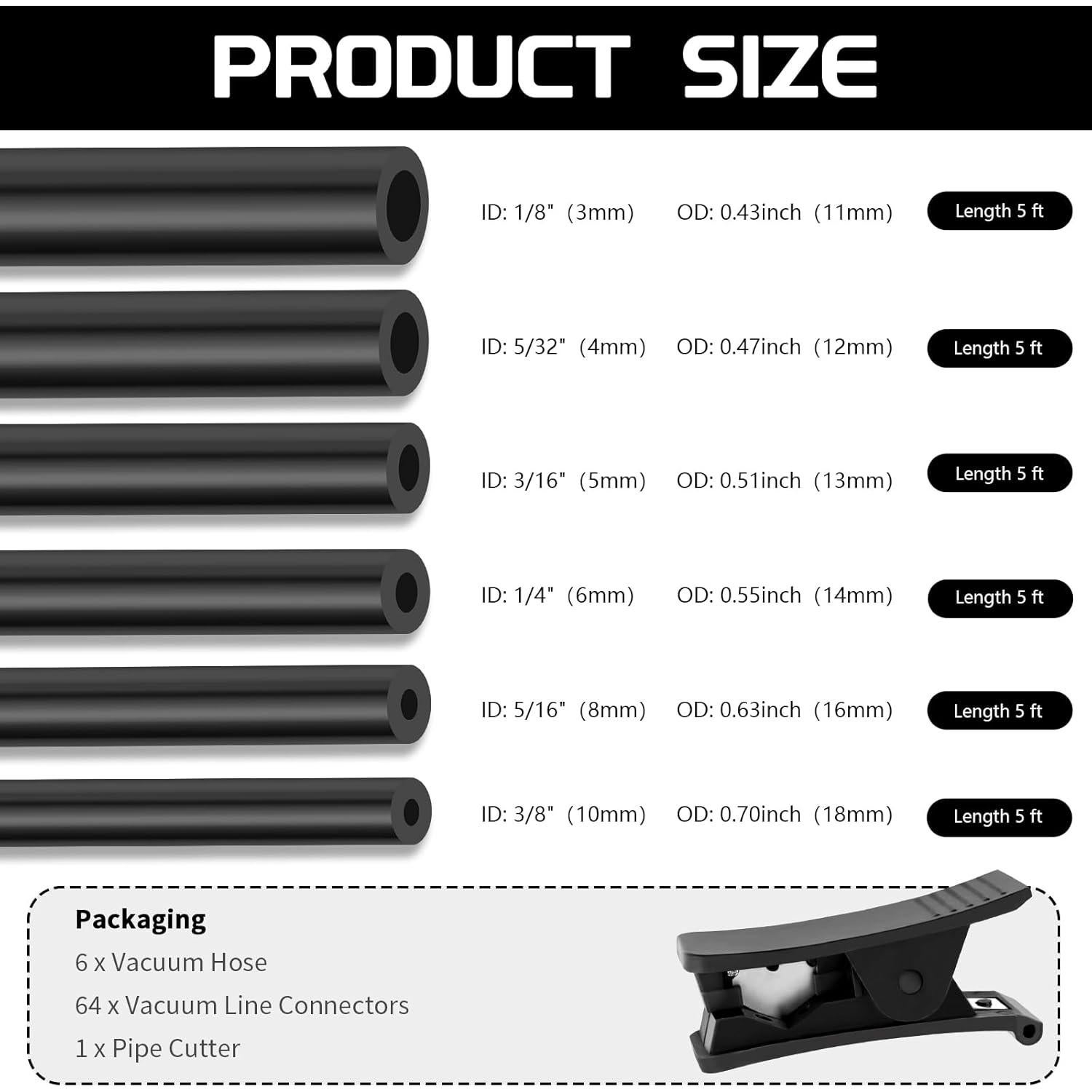 Kit de Manguera de Vacío Automotriz Carleef 6PCS 1.5m Silicona