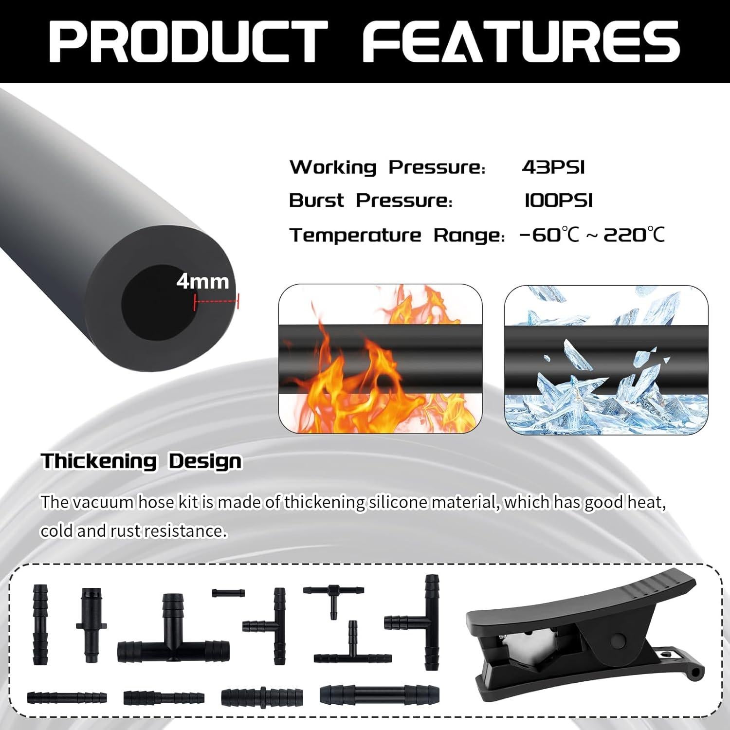 Kit de Manguera de Vacío Automotriz Carleef 6PCS 1.5m Silicona