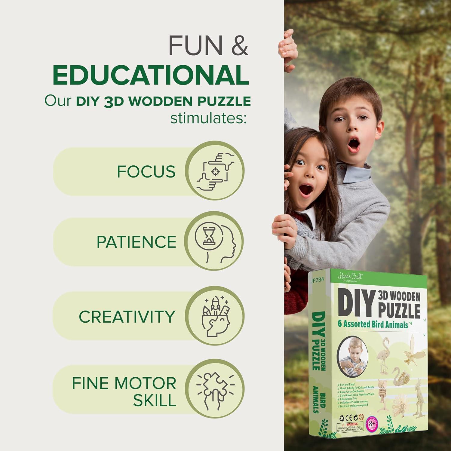 Rompecabezas 3D de Madera - Manos Artesanales - Set de 6 Aves