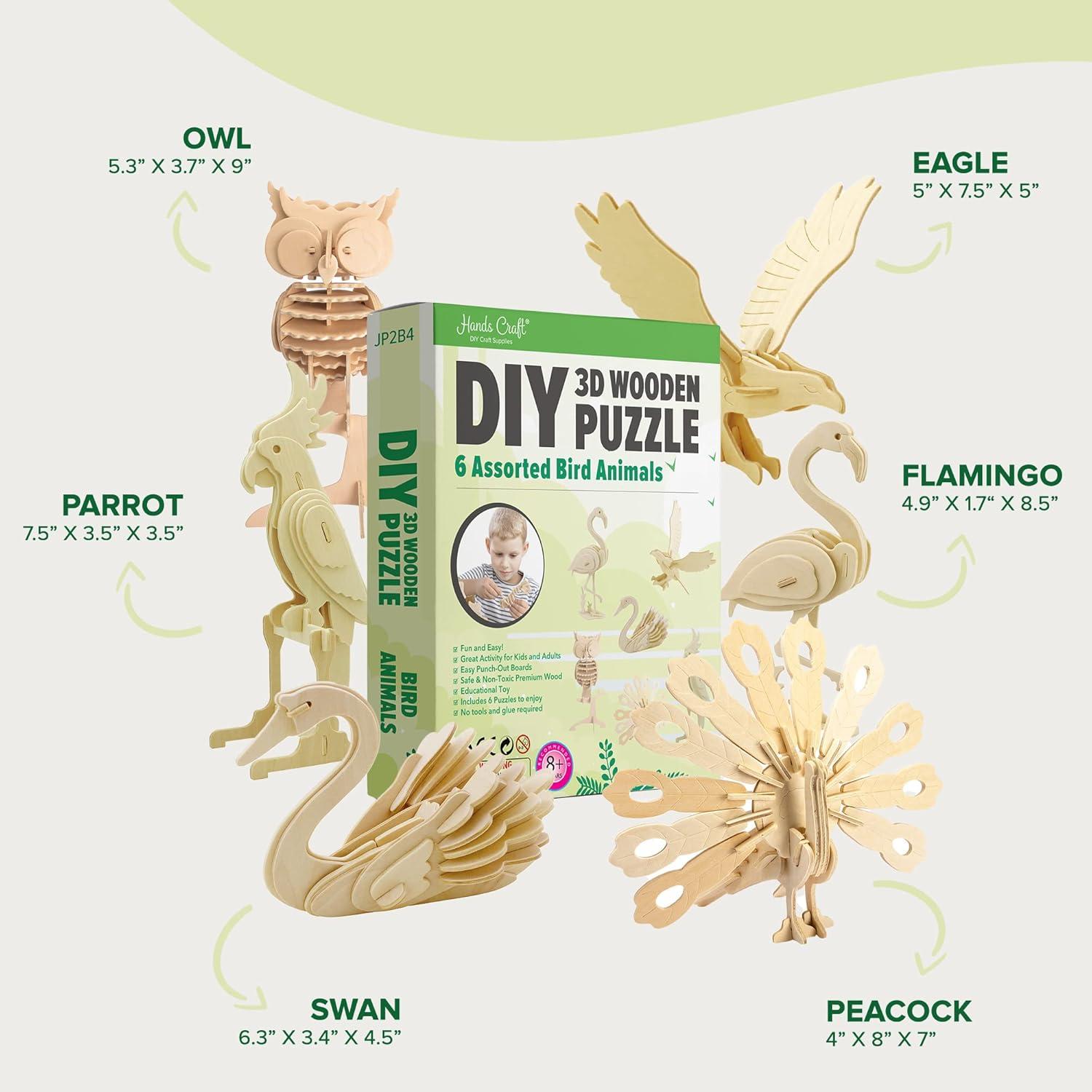 Rompecabezas 3D de Madera - Manos Artesanales - Set de 6 Aves