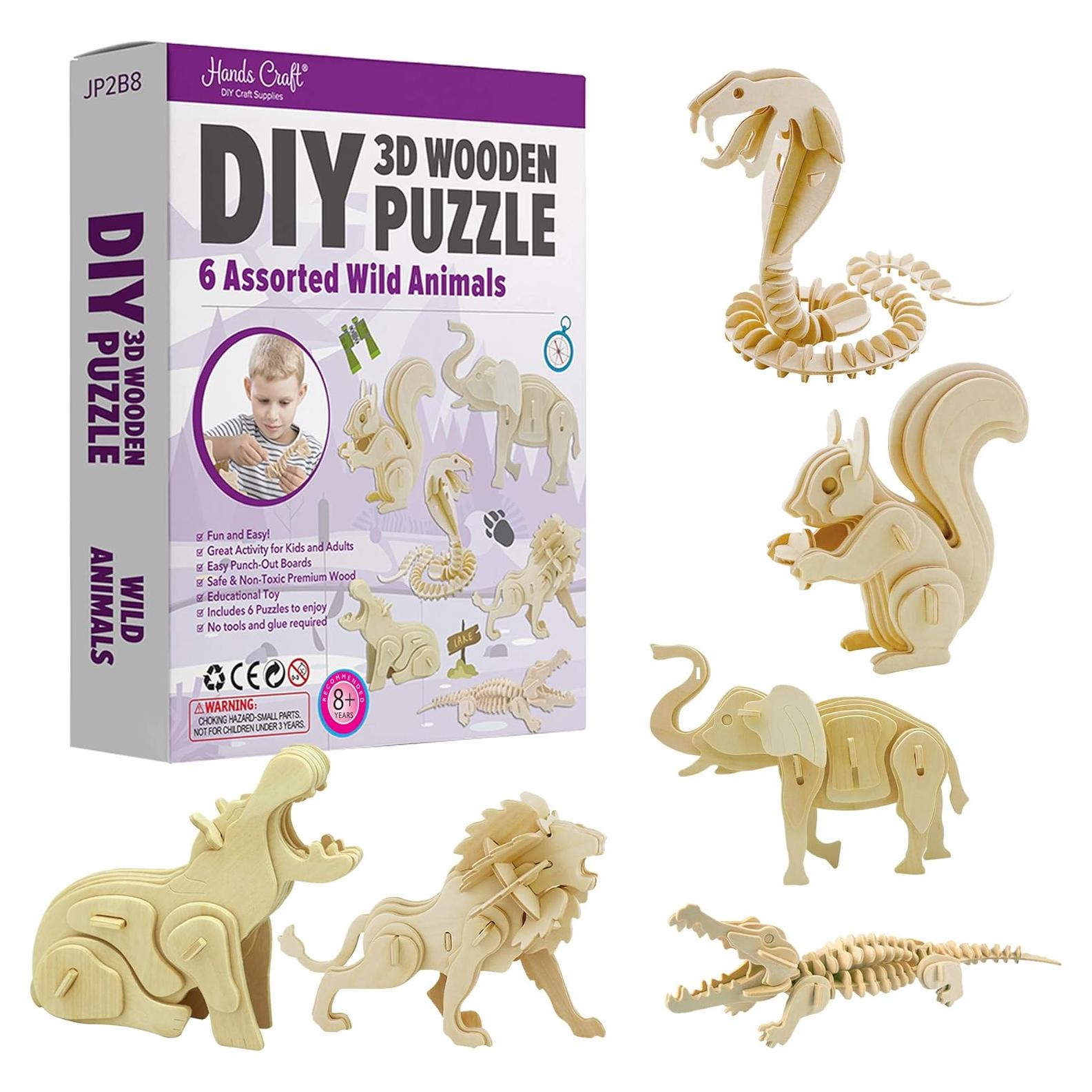 Rompecabezas 3D de Madera Manos Artesanales - 6 Animales