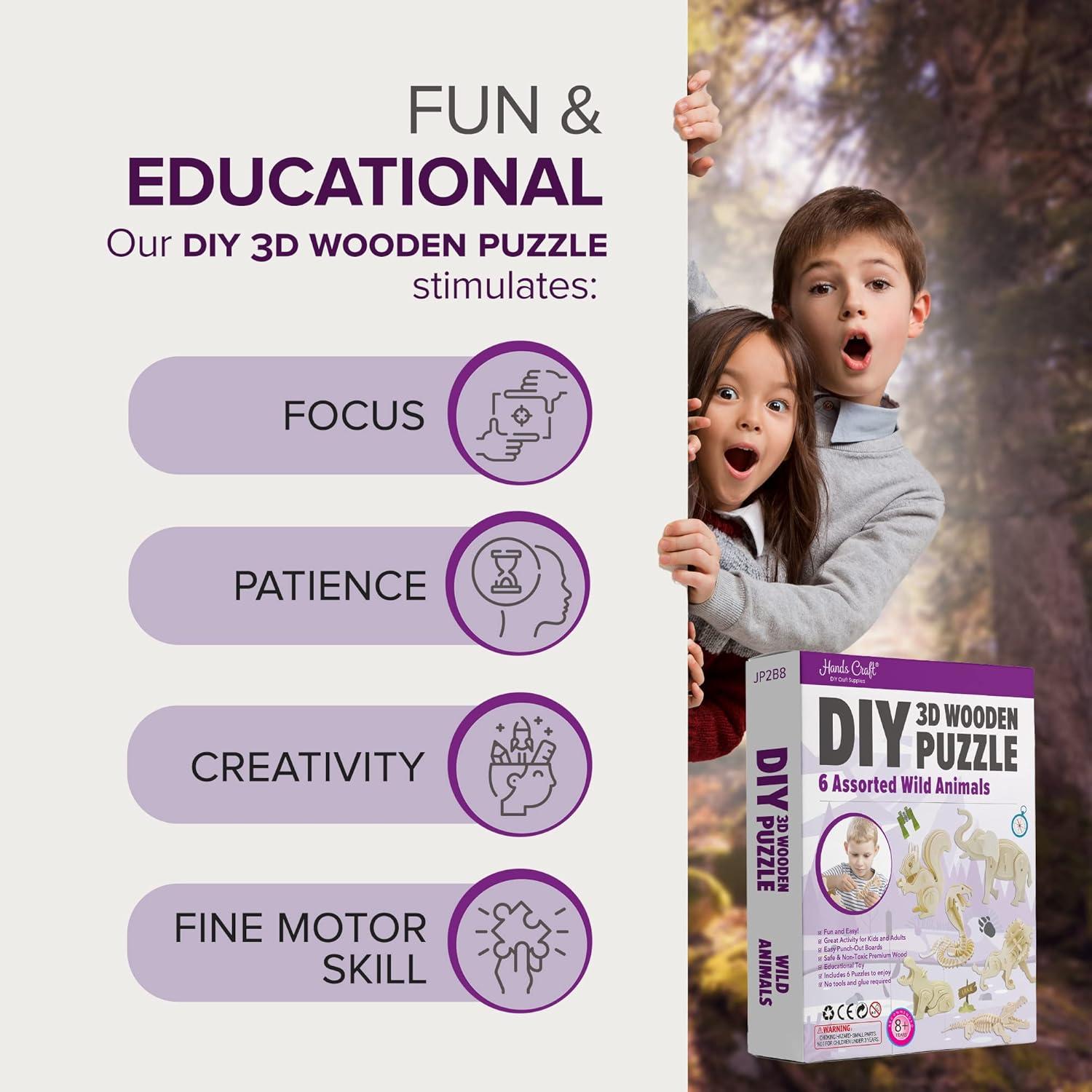 Rompecabezas 3D de Madera Manos Artesanales - 6 Animales