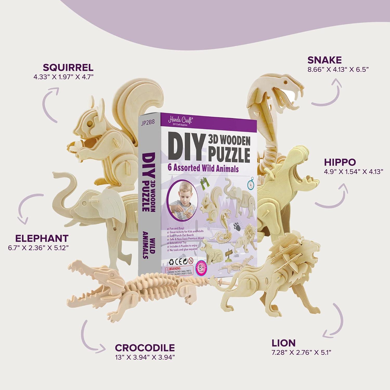 Rompecabezas 3D de Madera Manos Artesanales - 6 Animales