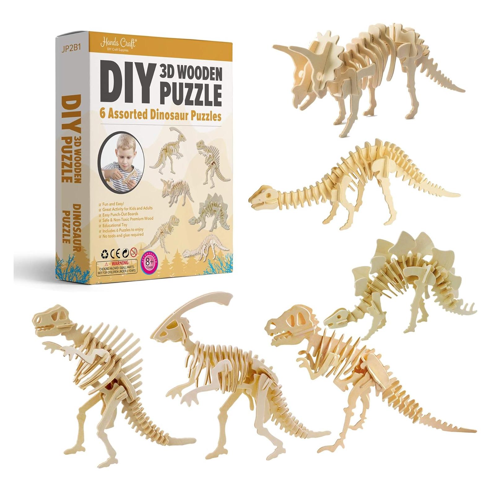 Rompecabezas 3D de Madera - 6 Dinosaurios Educativos