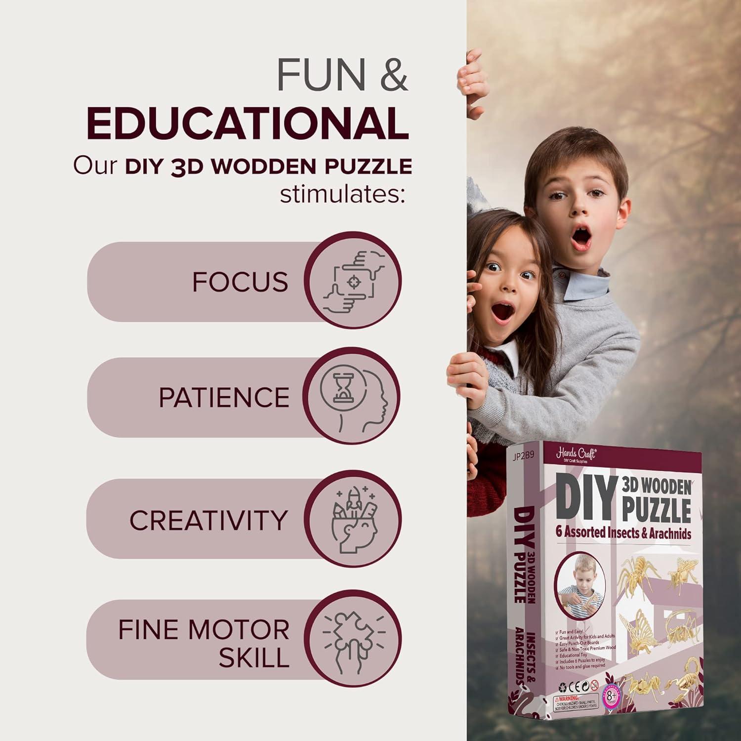 Rompecabezas 3D de Madera - Insectos y Arácnidos - Hands Craft