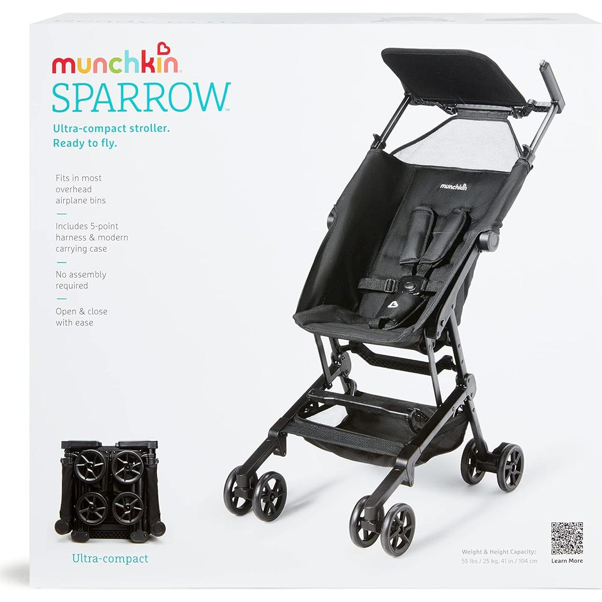 Carriola Plegable Munchkin Sparrow Negra para Bebés y Niños