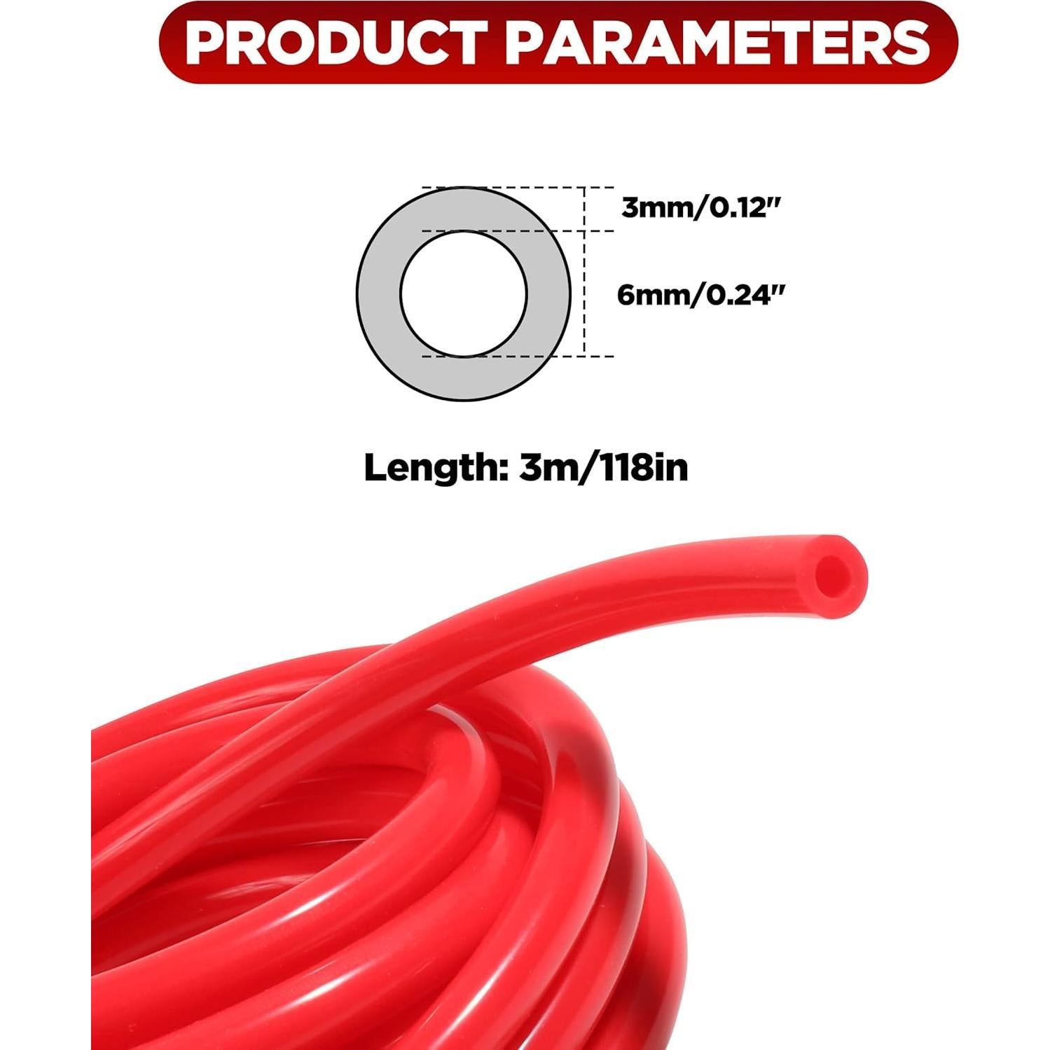 Manguera de Vacío de Silicona AOCISKA 3m 6mm Rojo Alta Presión