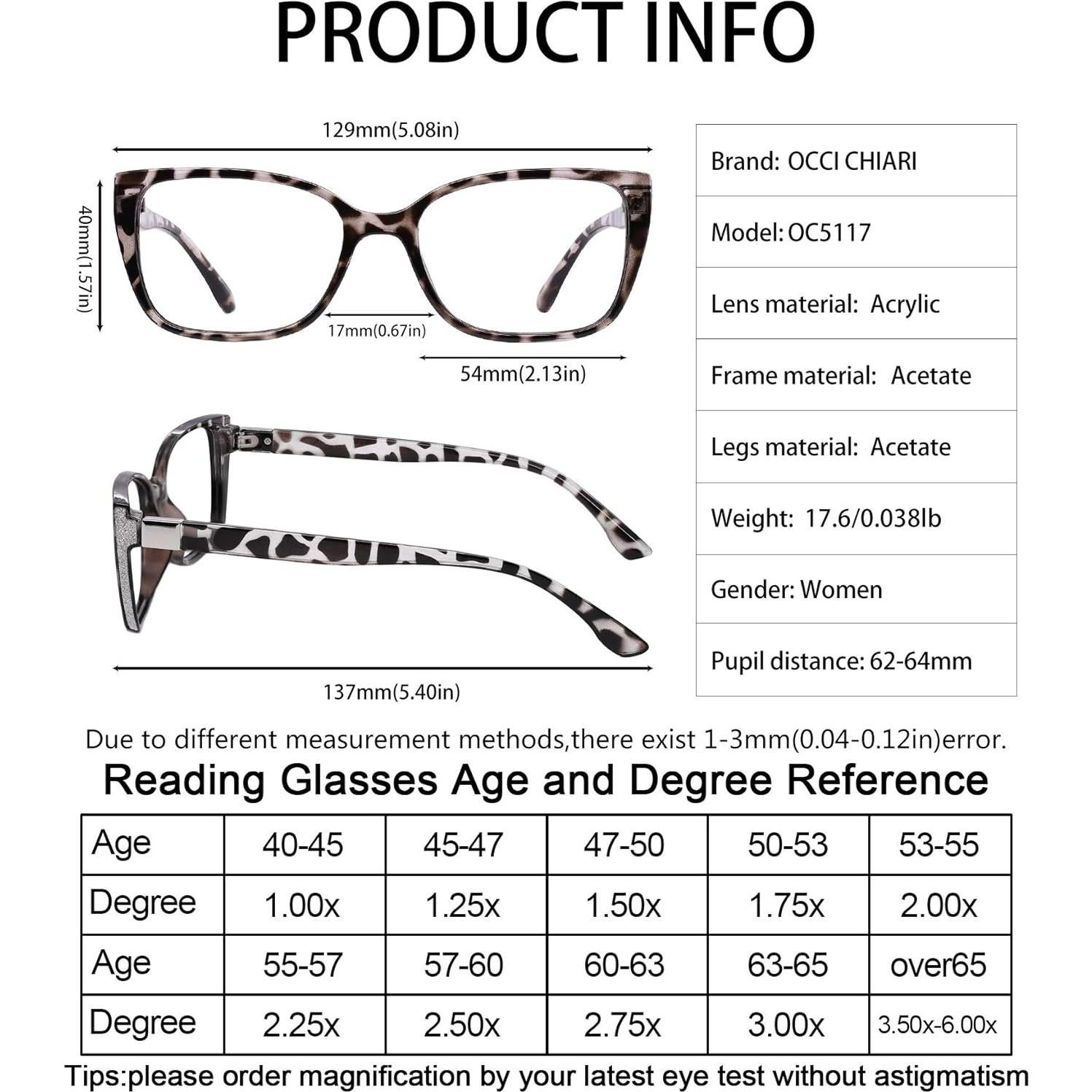 Gafas de Lectura OCCI CHIARI 1.5x Mujeres Lentes Duraderos