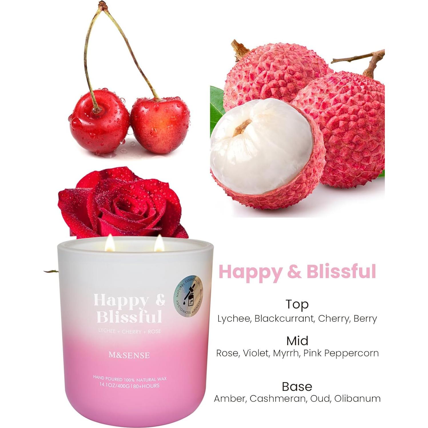 Vela Aromática M&SENSE Lichi Cereza Rosa 400g - 80 Horas