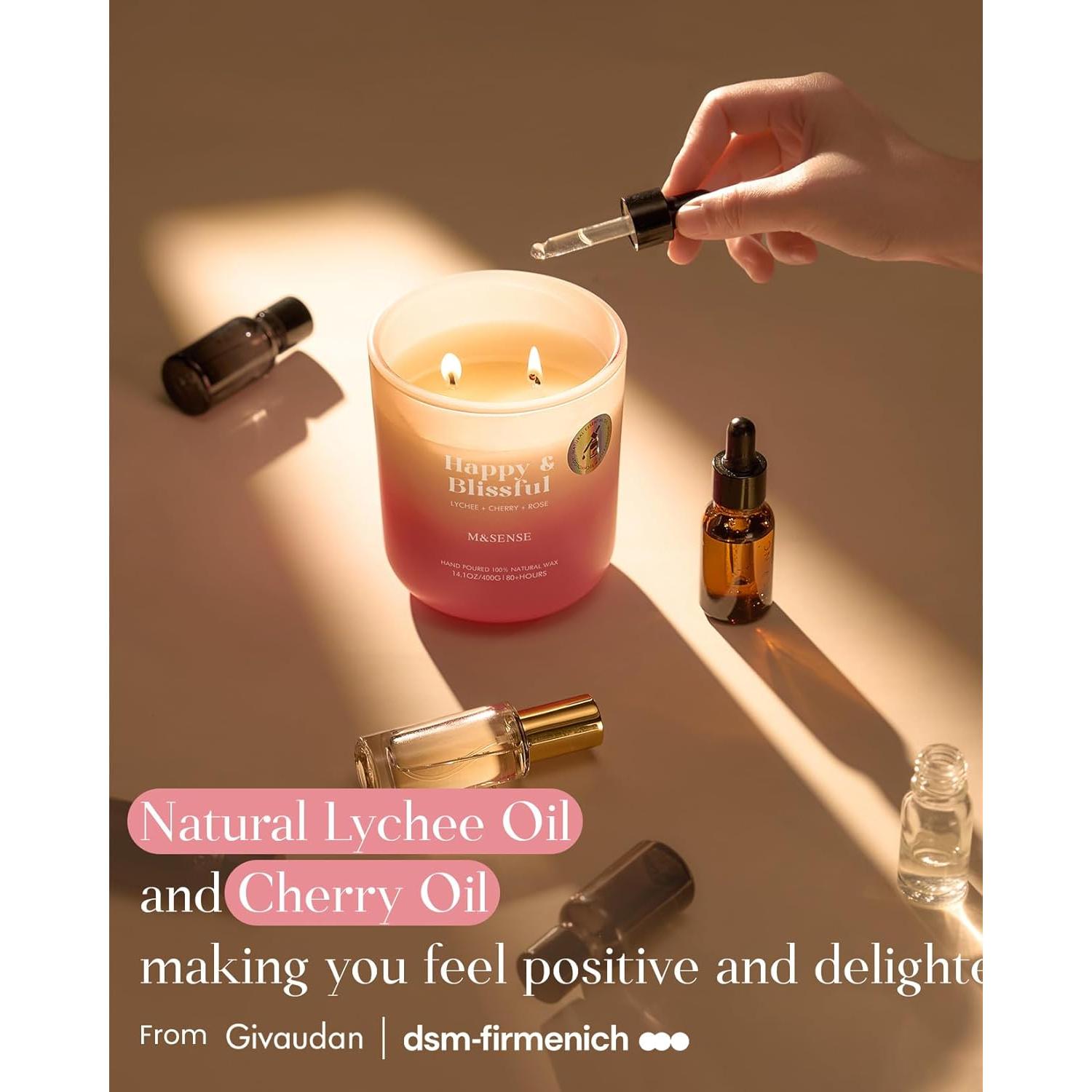 Vela Aromática M&SENSE Lichi Cereza Rosa 400g - 80 Horas