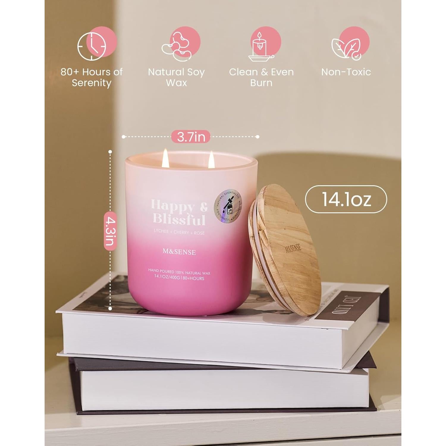 Vela Aromática M&SENSE Lichi Cereza Rosa 400g - 80 Horas