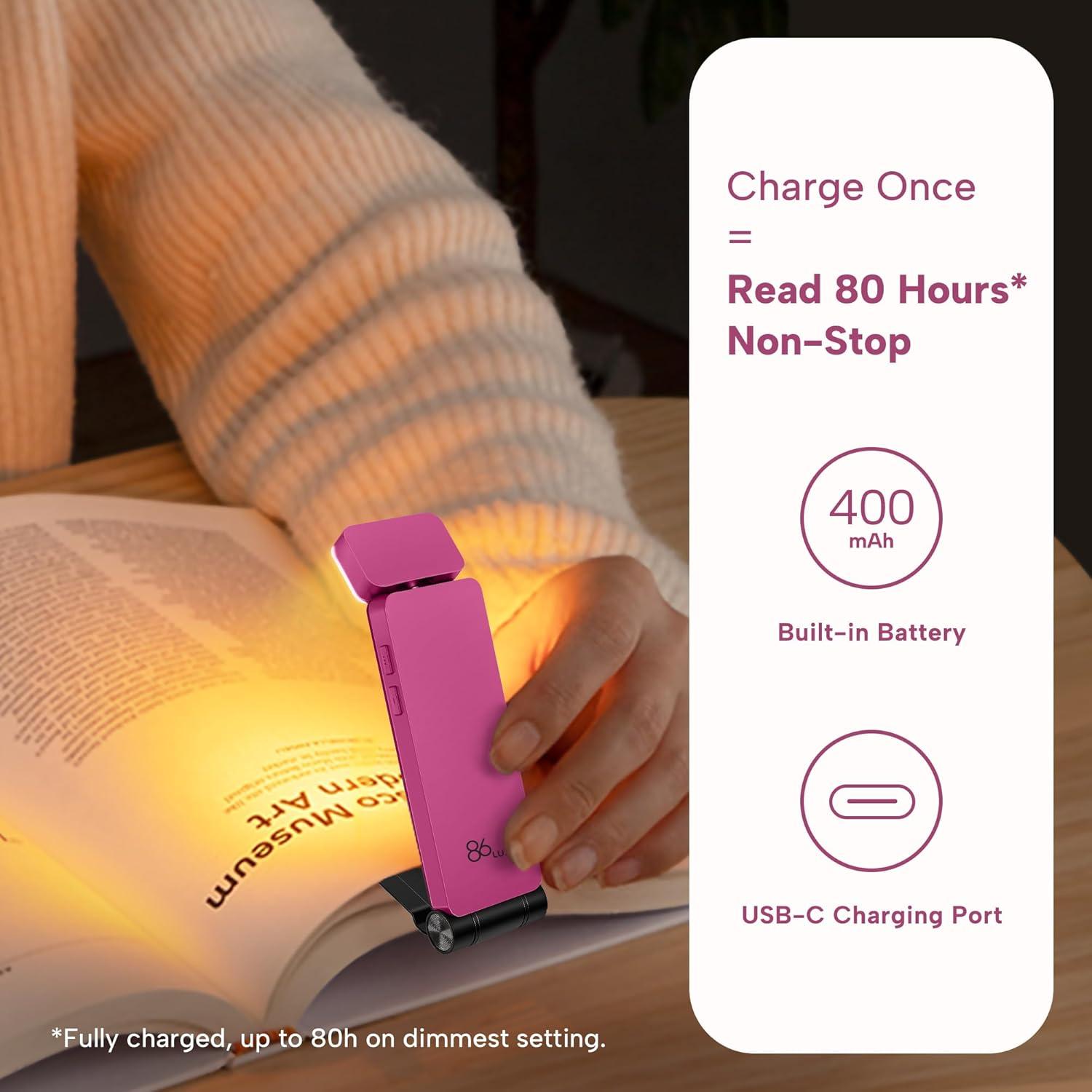 Luz de Lectura Recargable 86lux Rosa Fucsia LED Clip-on 3 Colores