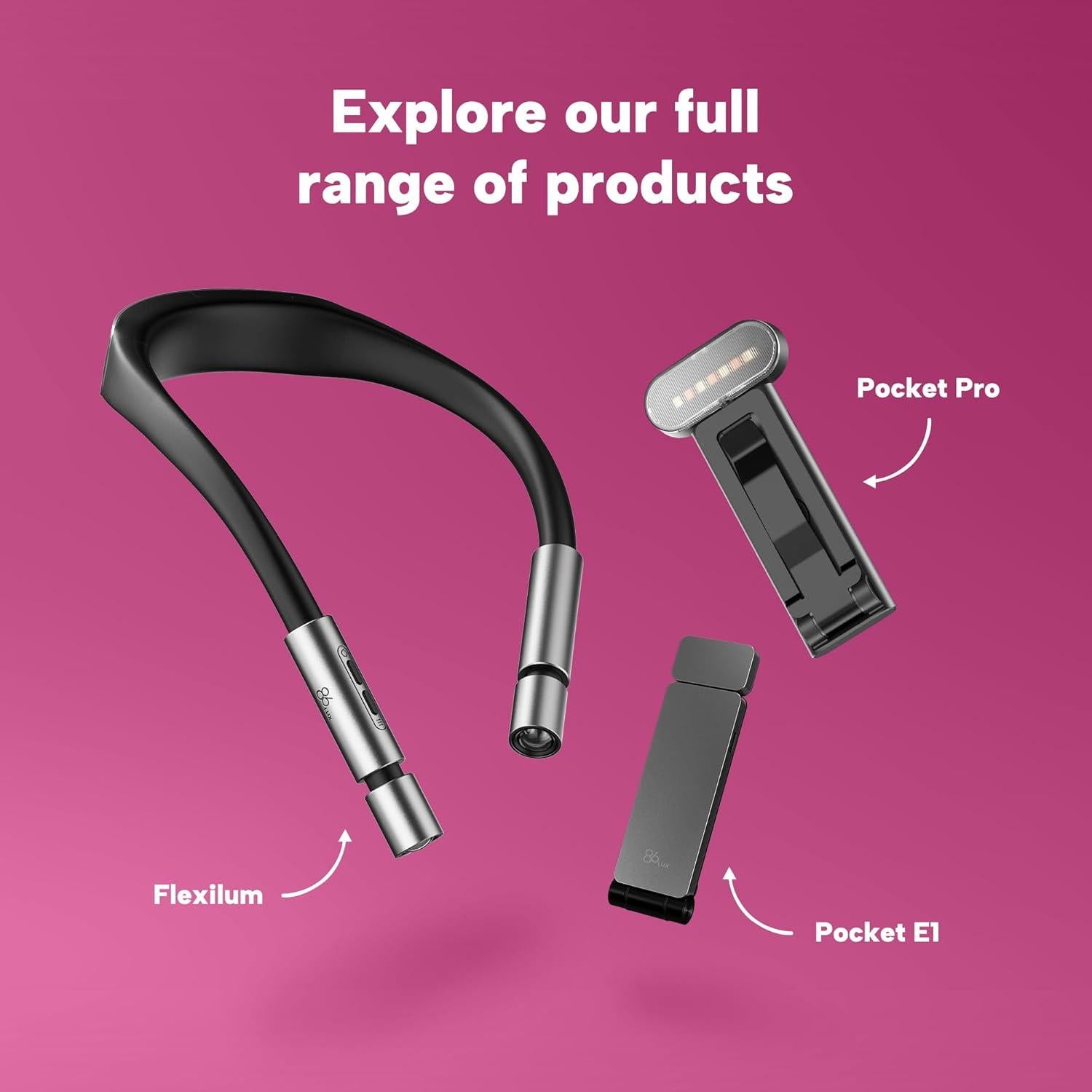 Luz de Lectura Recargable 86lux Rosa Fucsia LED Clip-on 3 Colores